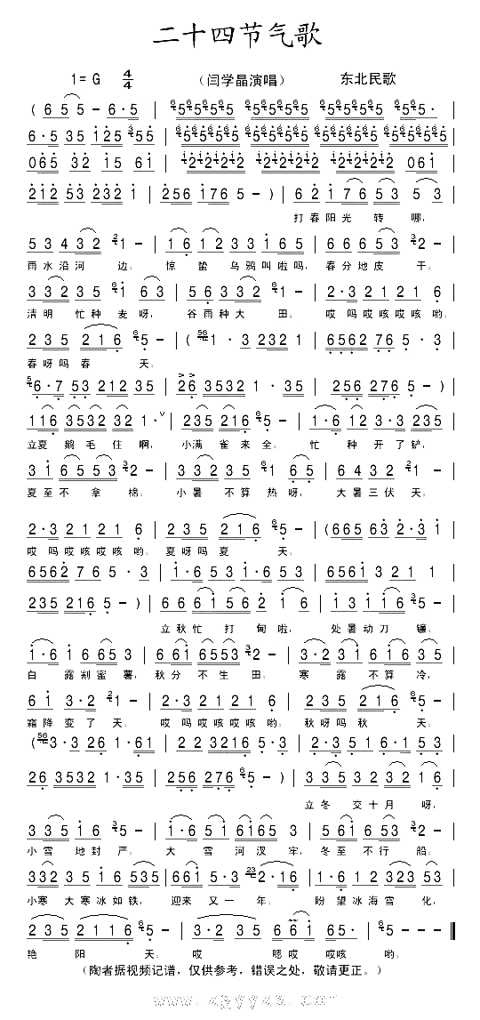 二十四节气歌简谱-闫学晶演唱1