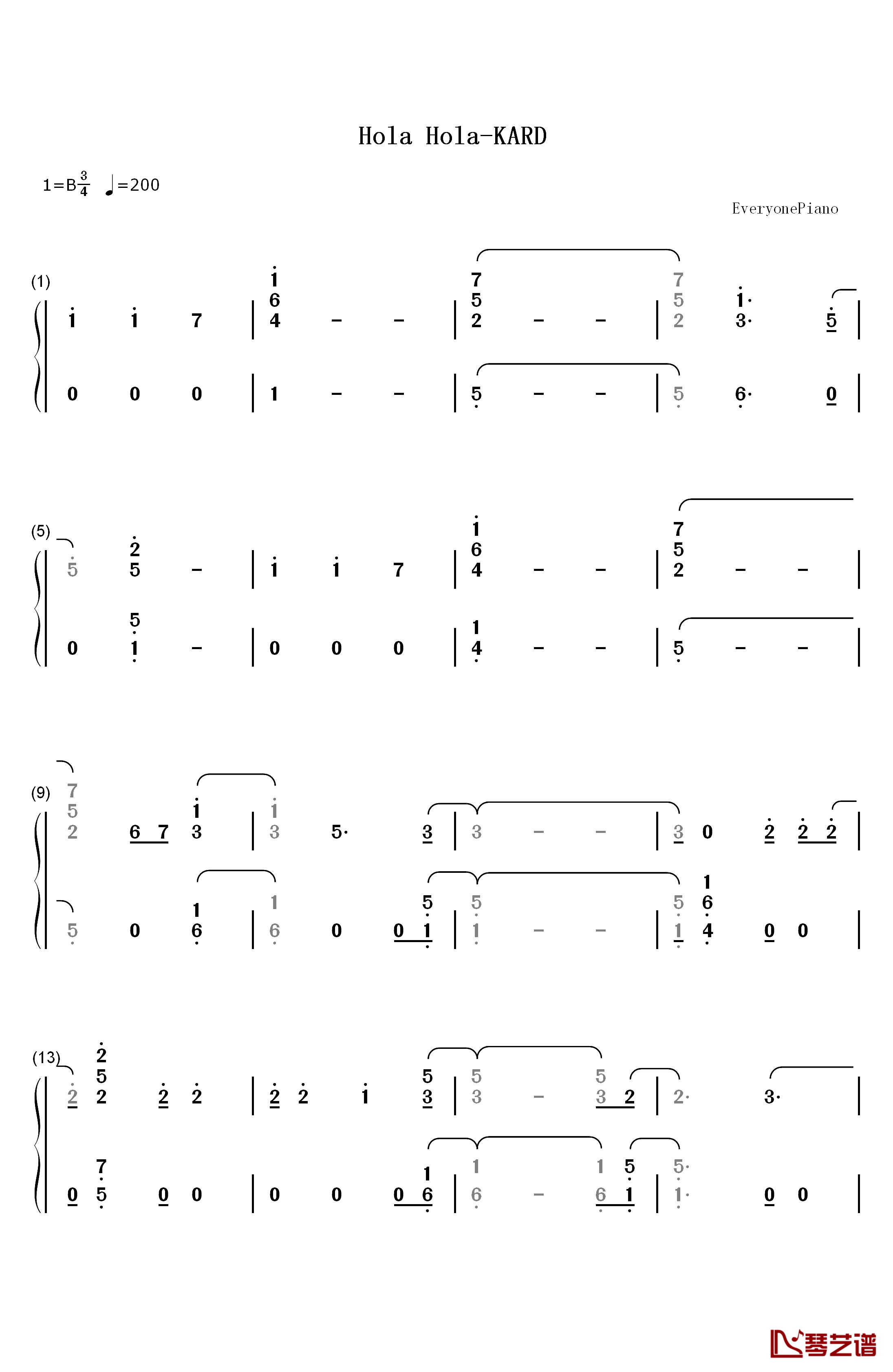 Hola Hola钢琴简谱-数字双手-KARD1