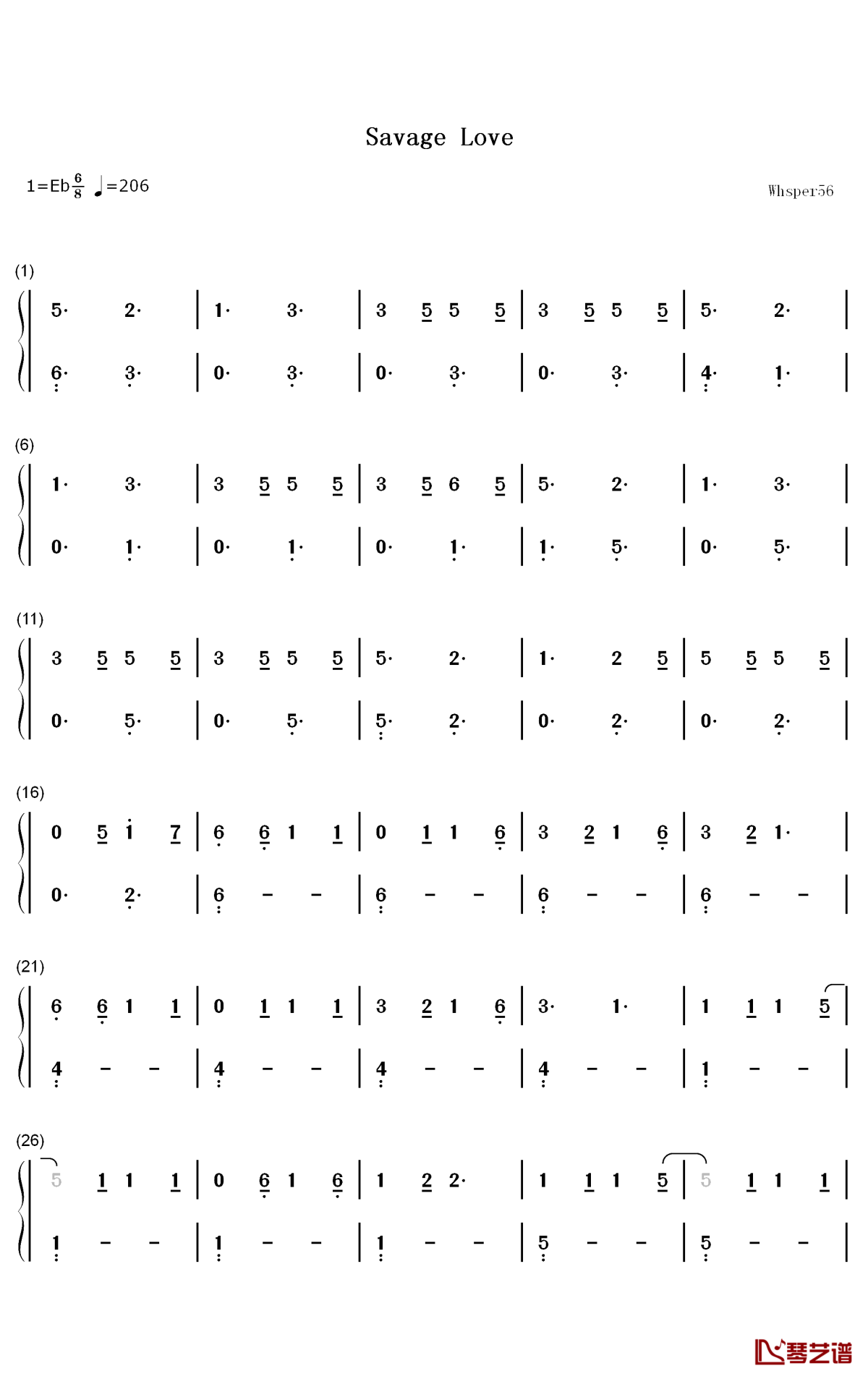 Savage Love钢琴简谱-数字双手- Jawsh 685 Jason Derulo1