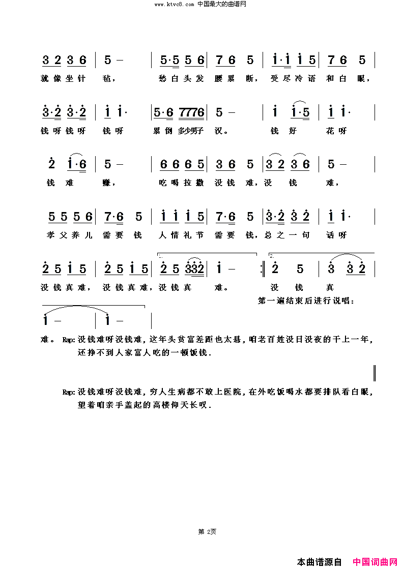 没钱真难简谱-暂无演唱-张国强/蒋大芝词曲1