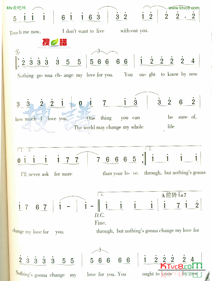 NothingisGonnaChangeMyLoveForYou简谱1