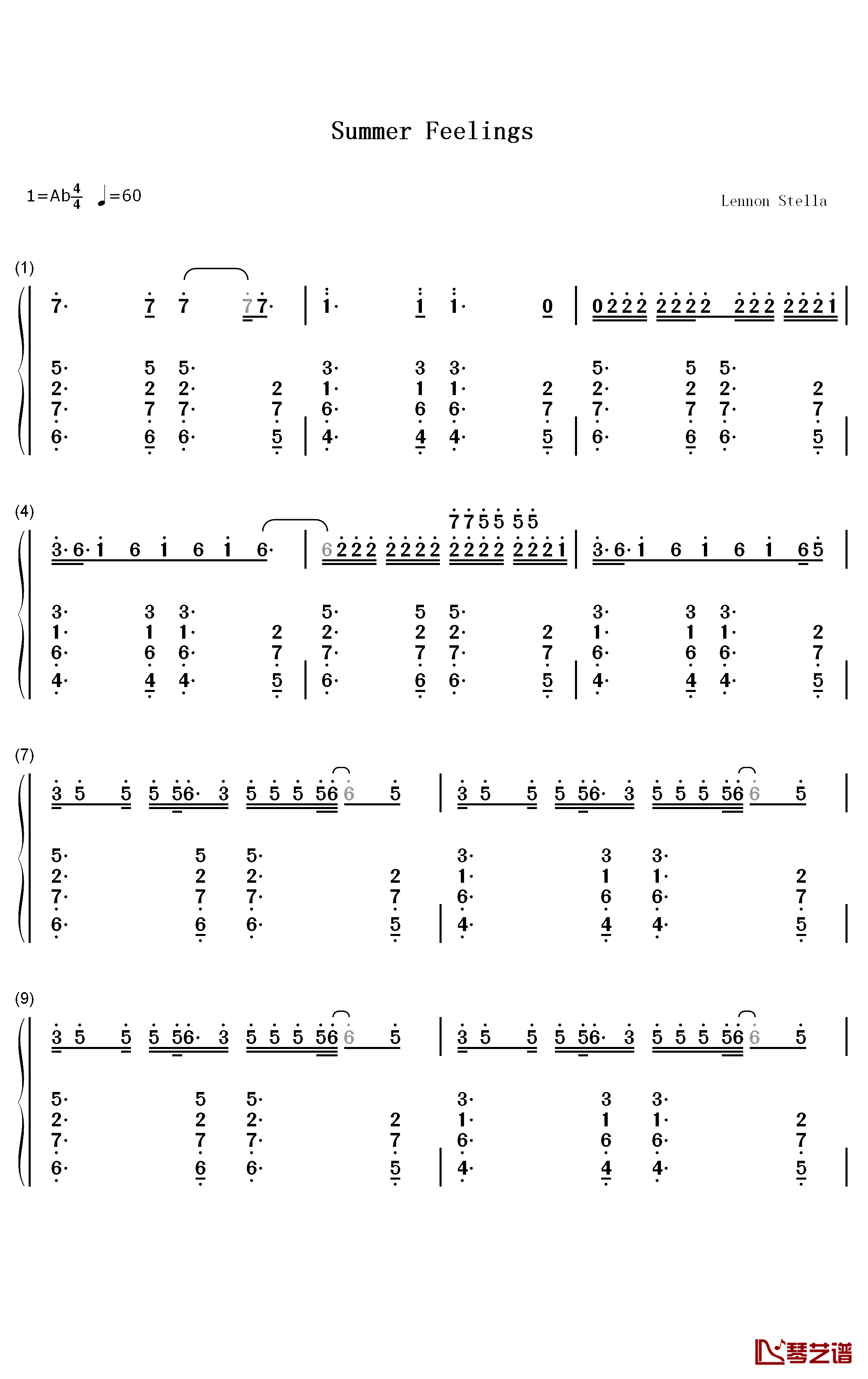 Summer Feelings钢琴简谱-数字双手-Lennon Stella Charlie Puth1
