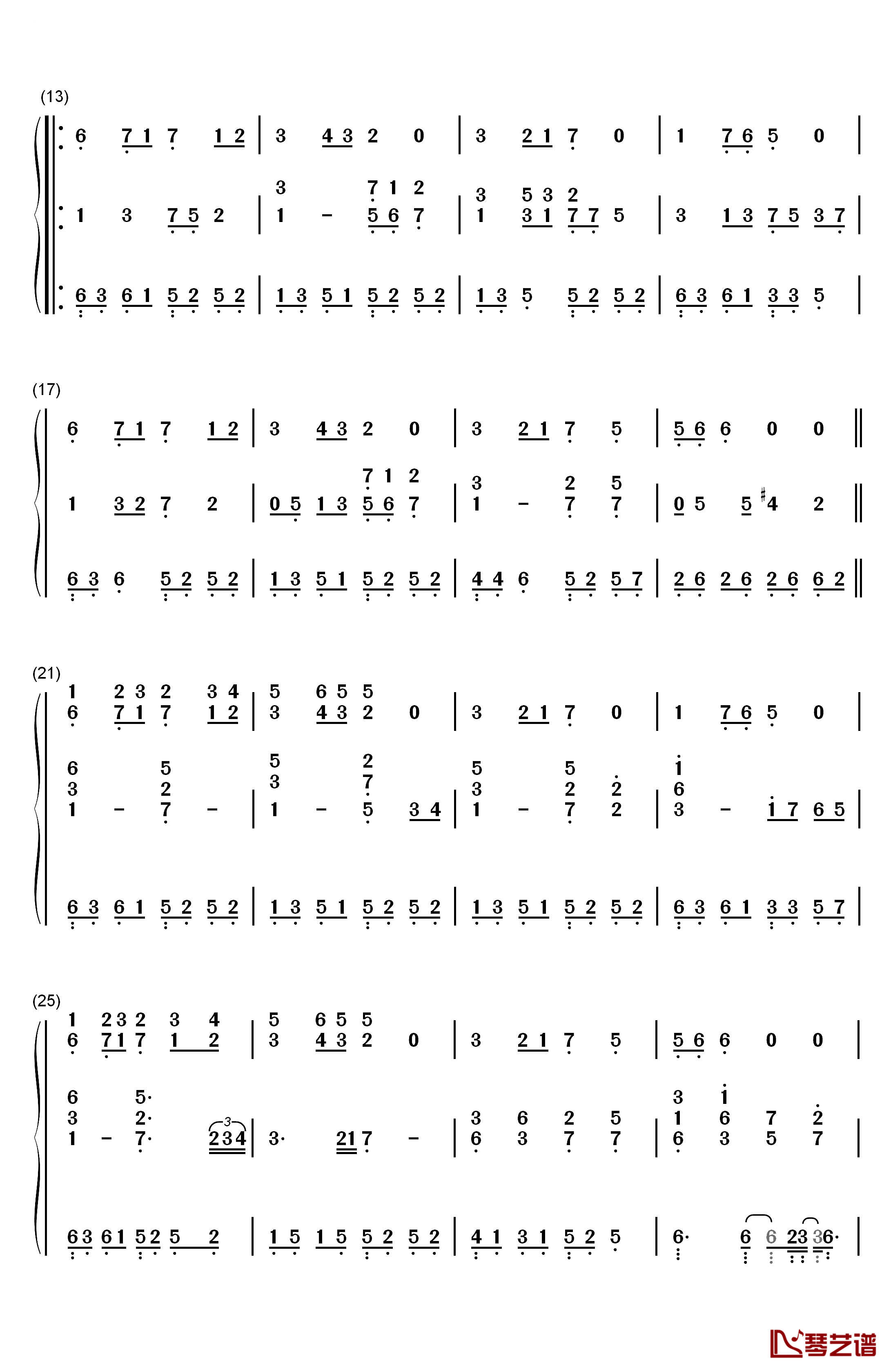 素敌だね钢琴简谱-数字双手-中野律纪（RIKKI）2