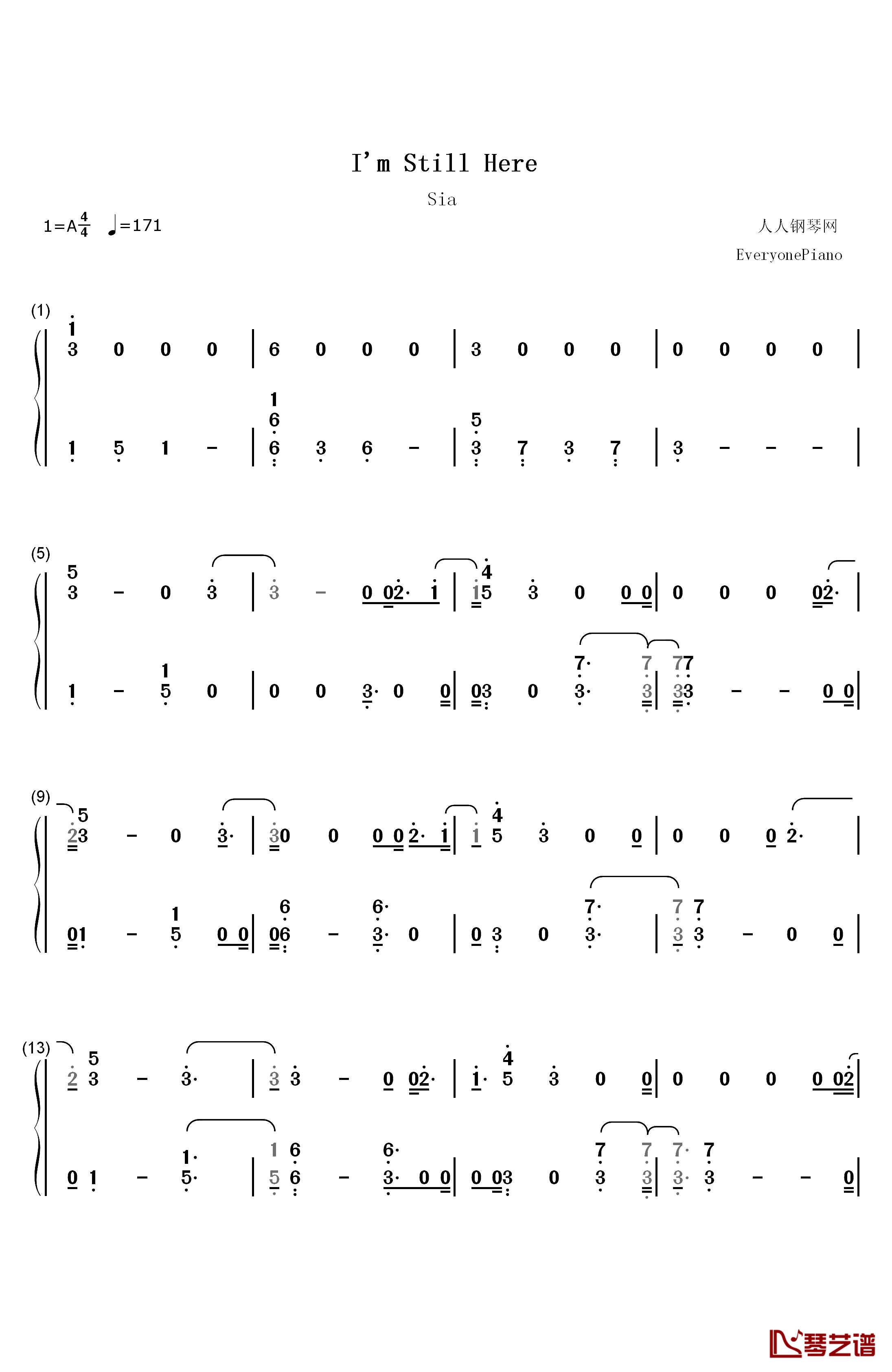 I'm Still Here钢琴简谱-数字双手-Sia1