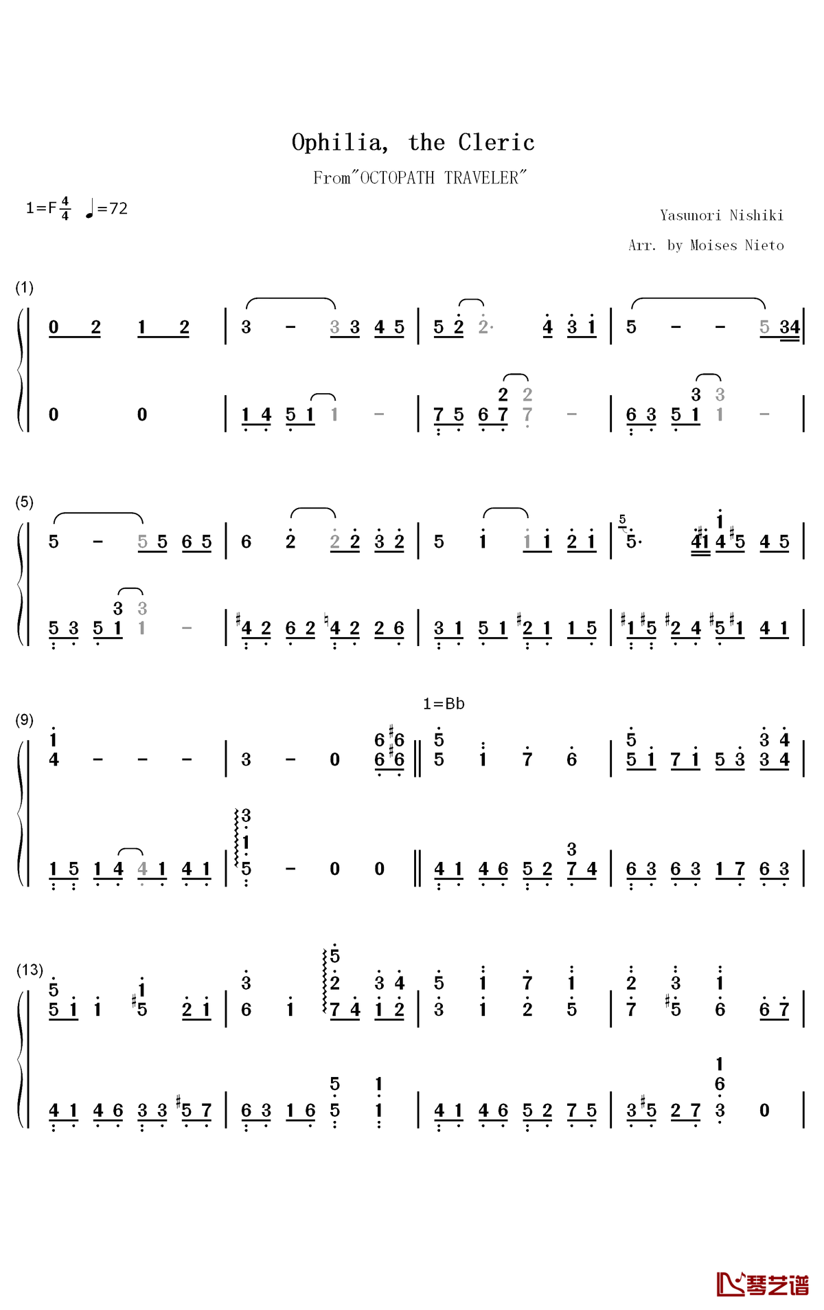  Ophilia the Cleric钢琴简谱-数字双手-西木康智1