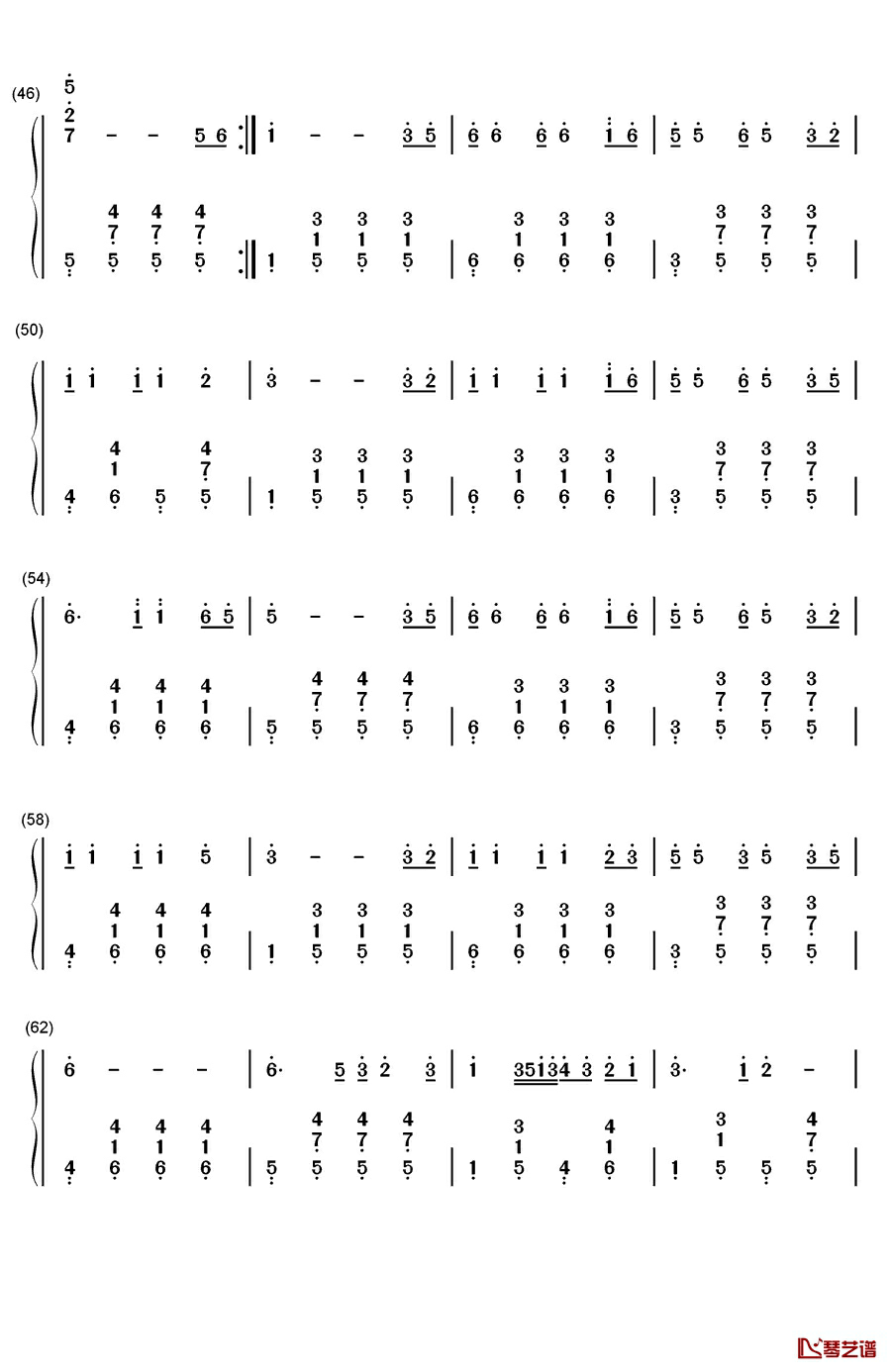 大海钢琴简谱-数字双手-张雨生4