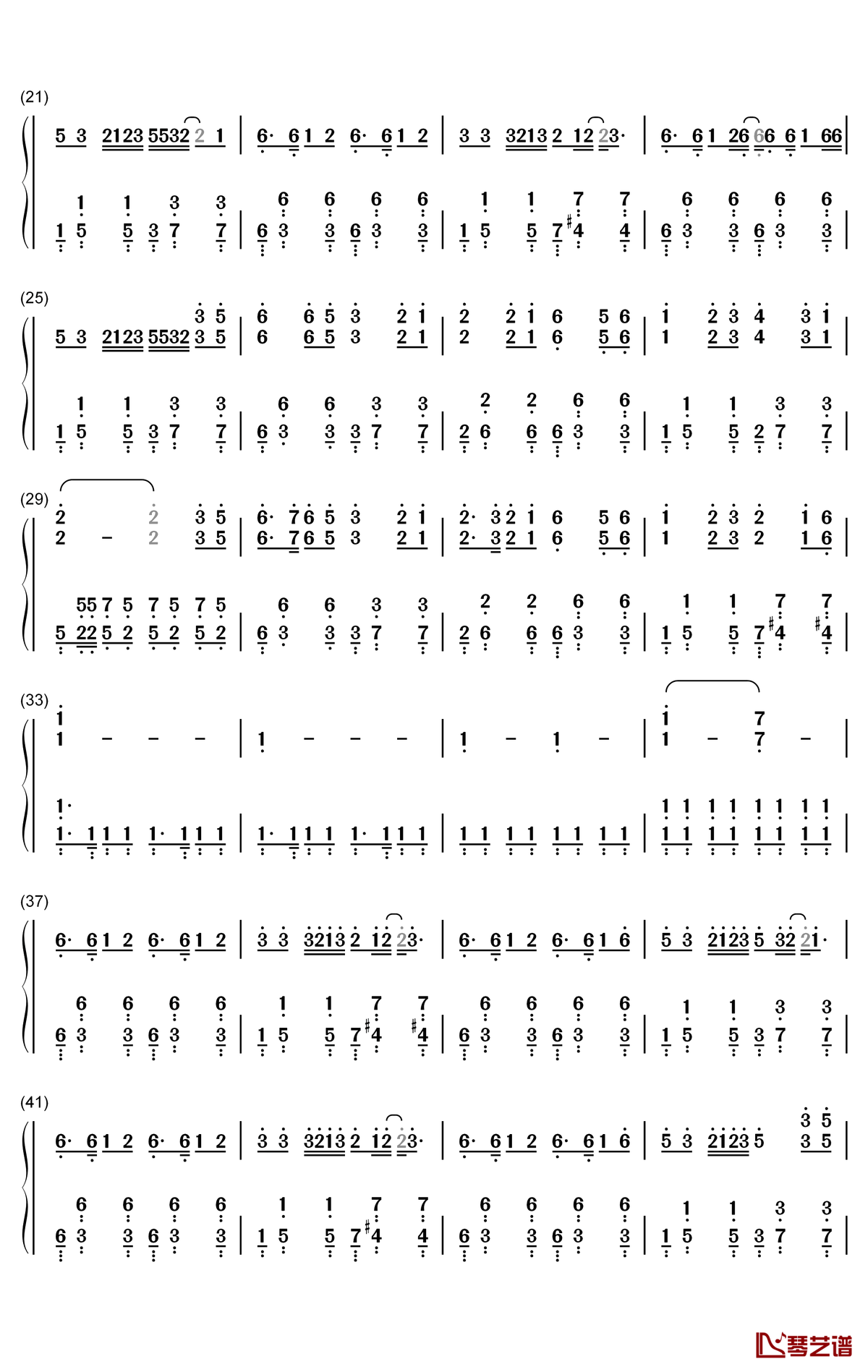 Monody钢琴简谱-数字双手-猎豹移动公司2