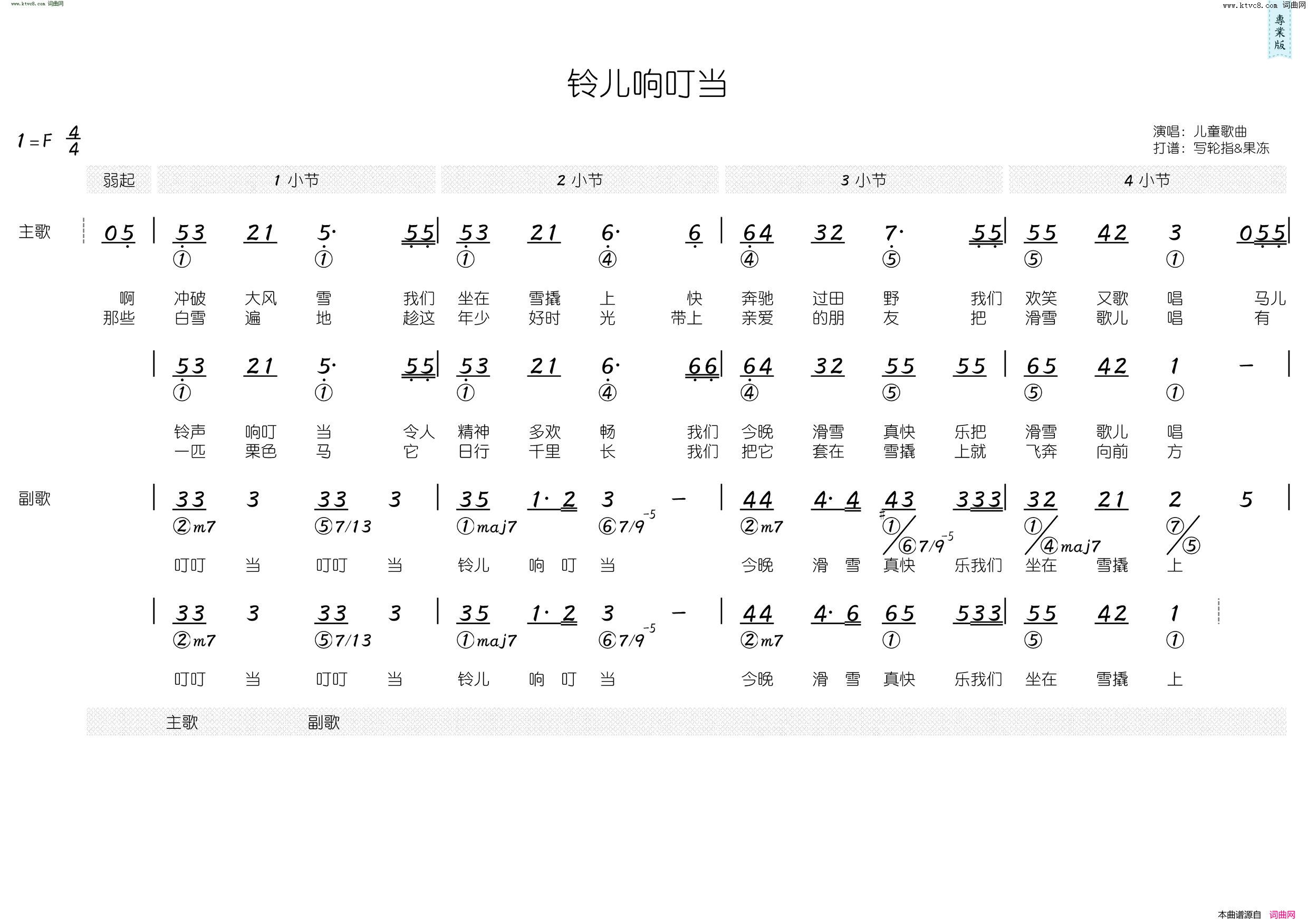 铃儿响叮当简和谱简谱1
