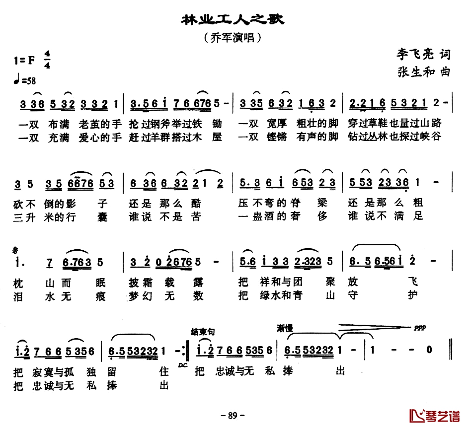 林业工人之歌简谱-乔军演唱1