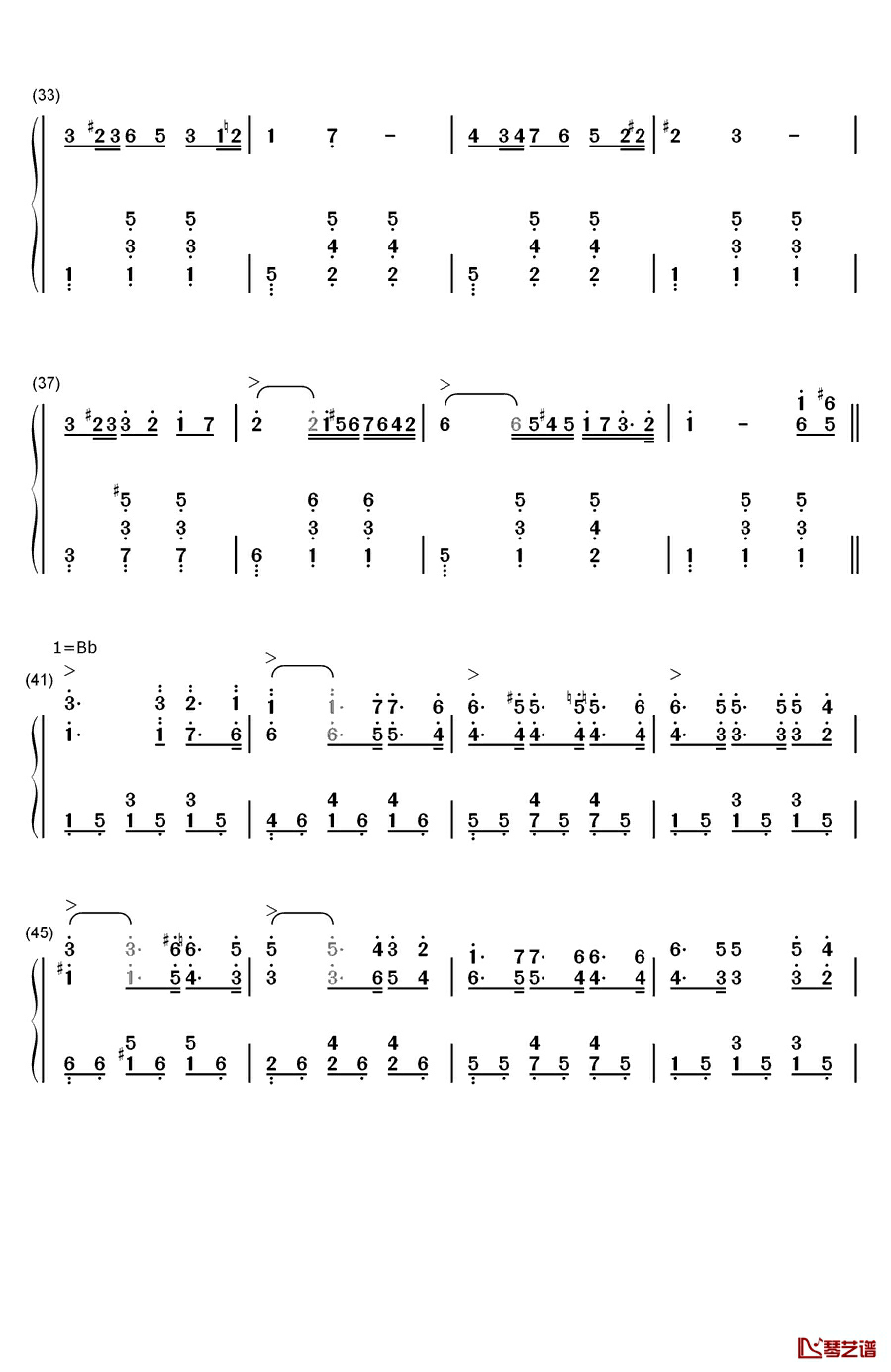 思乡钢琴简谱-数字双手-杰曼3