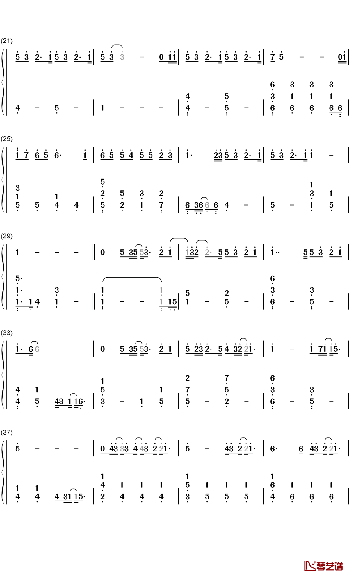 平凡天使钢琴简谱-数字双手-邓紫棋2