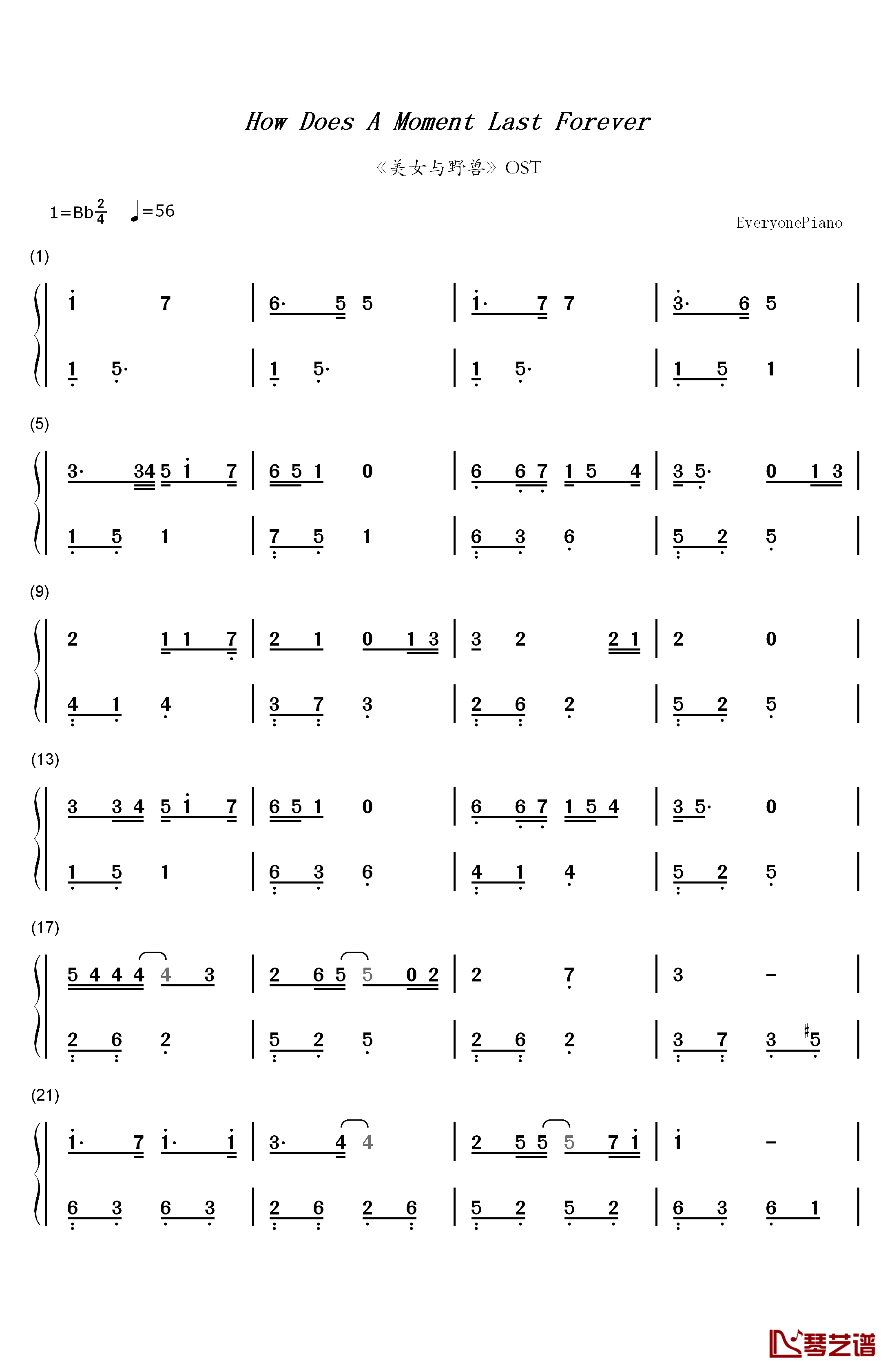 How Does A Moment Last Forever钢琴简谱-数字双手-Céline Dion London Voices Michael Kosarin1