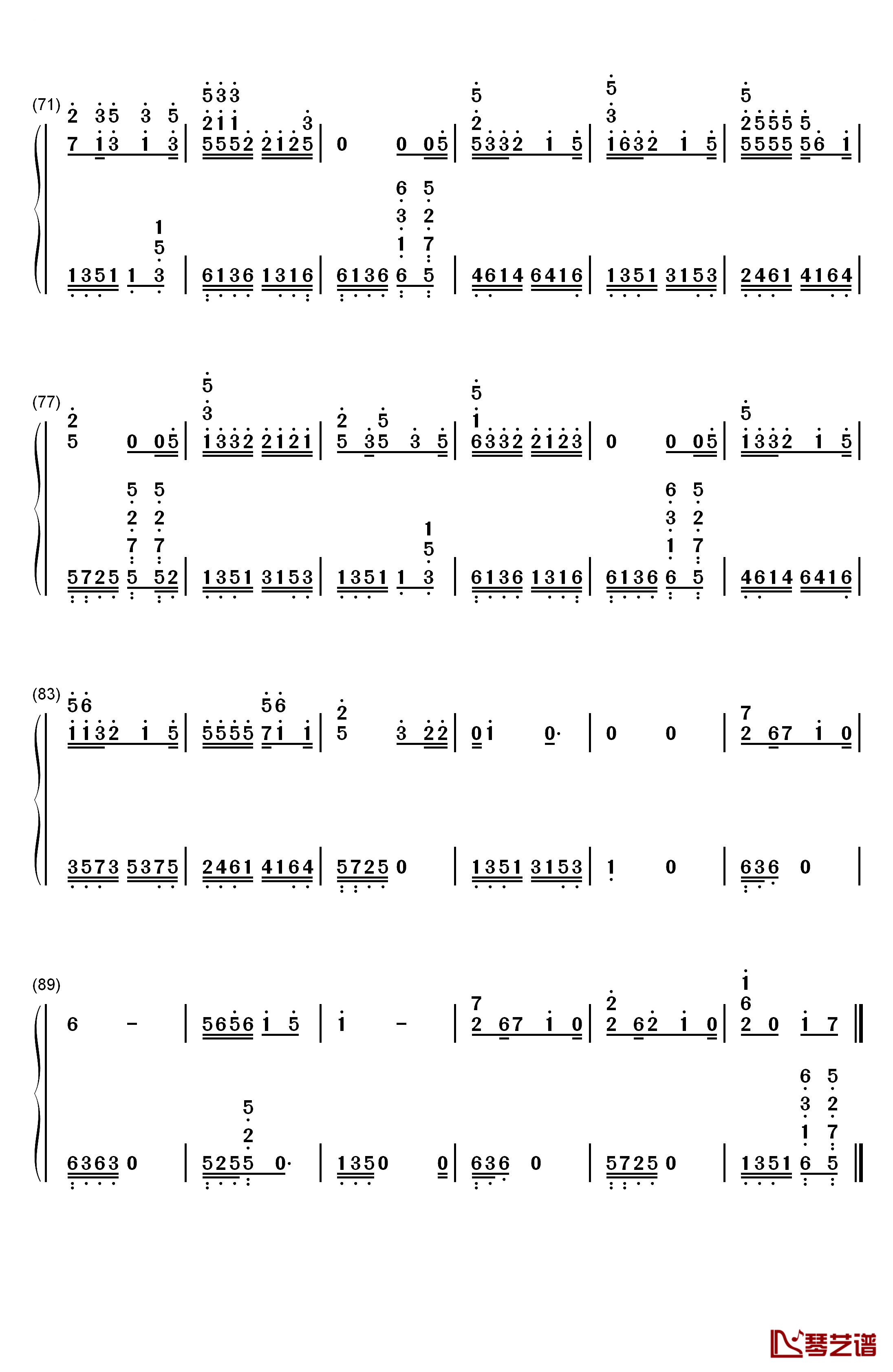 趁早钢琴简谱-数字双手-张宇4