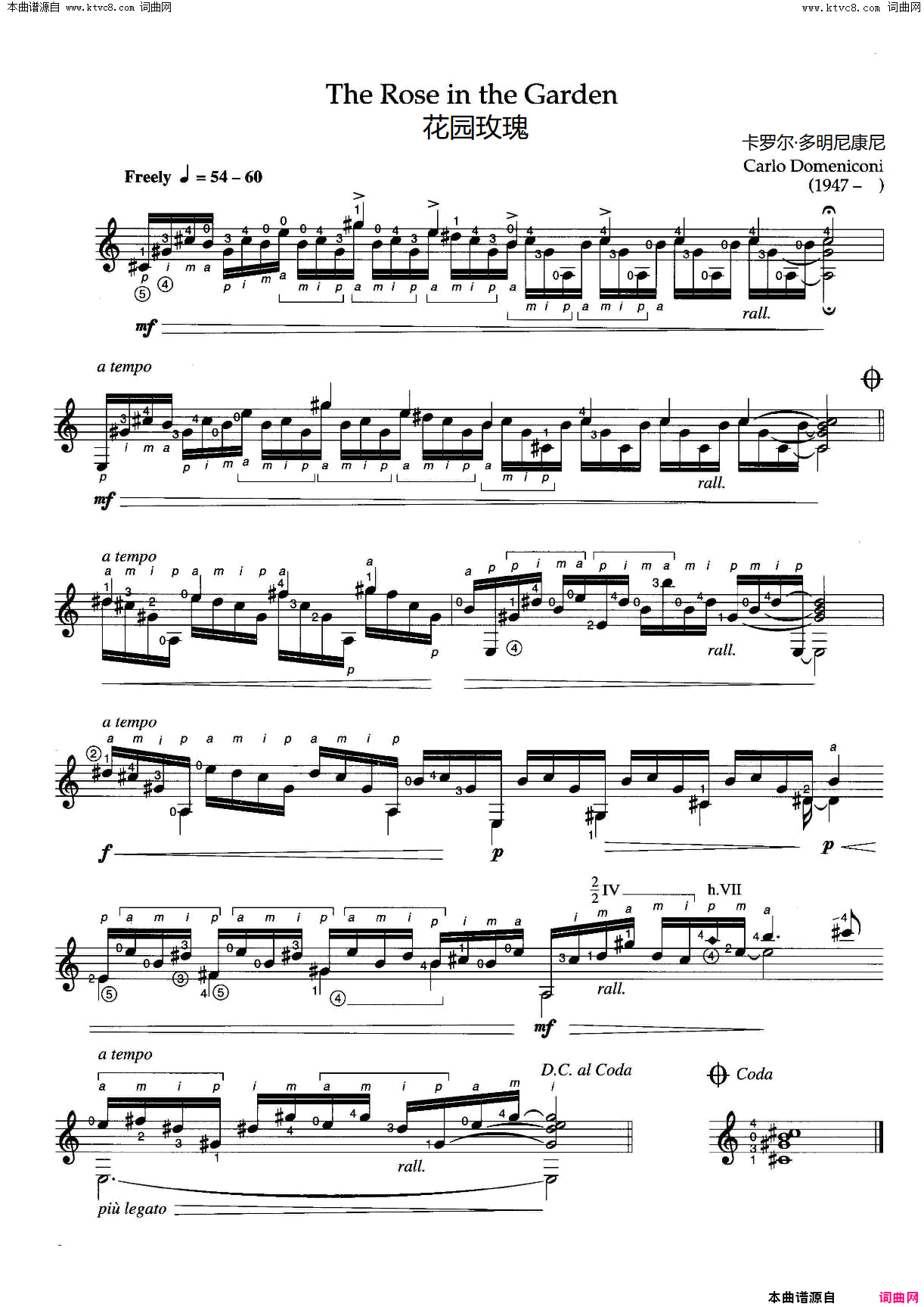 花园玫瑰 The Rose in the Garden简谱-李文霞演唱-Carlo Domeniconi/Carlo Domeniconi词曲1