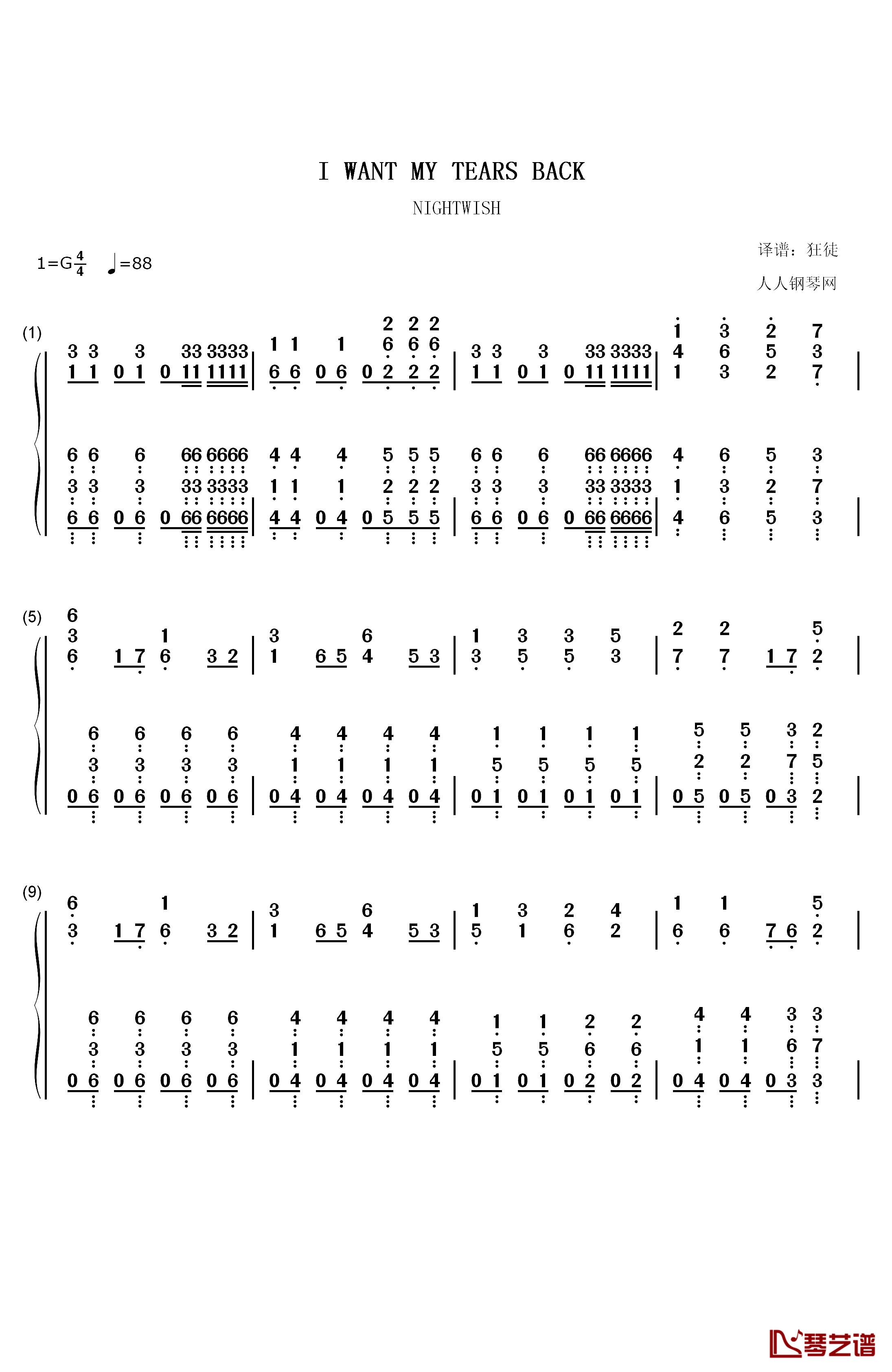 I Want My Tears Back钢琴简谱-数字双手-Nightwish1