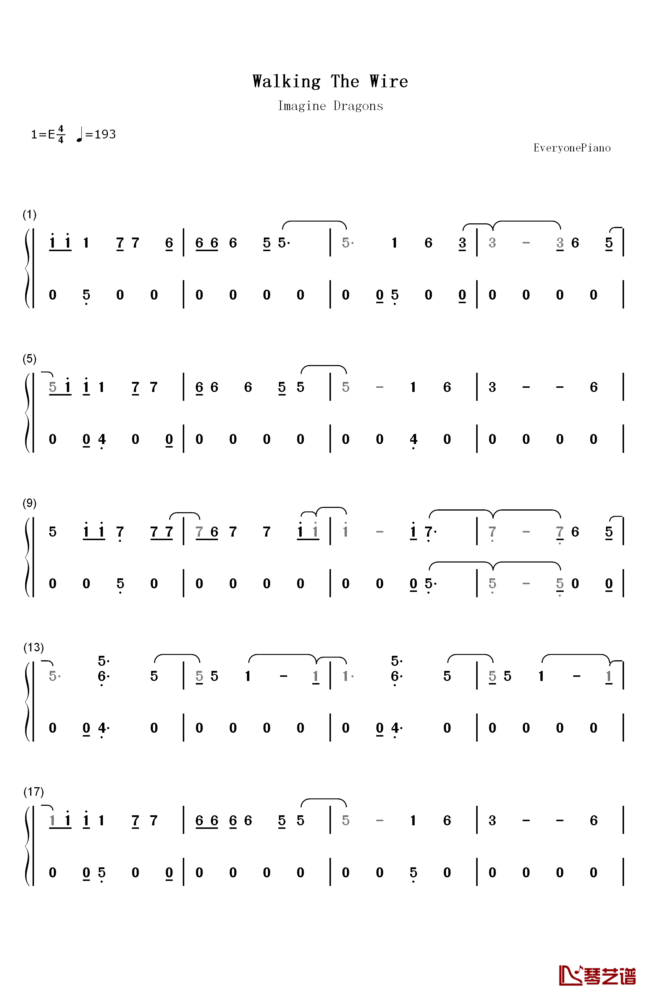 Walking the Wire钢琴简谱-数字双手-Imagine Dragons1
