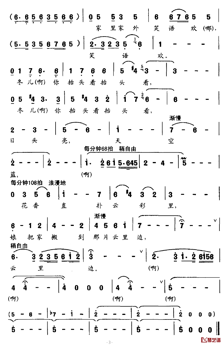 娘在那片云彩里简谱-歌剧《野火春风斗古城》杨母唱段1