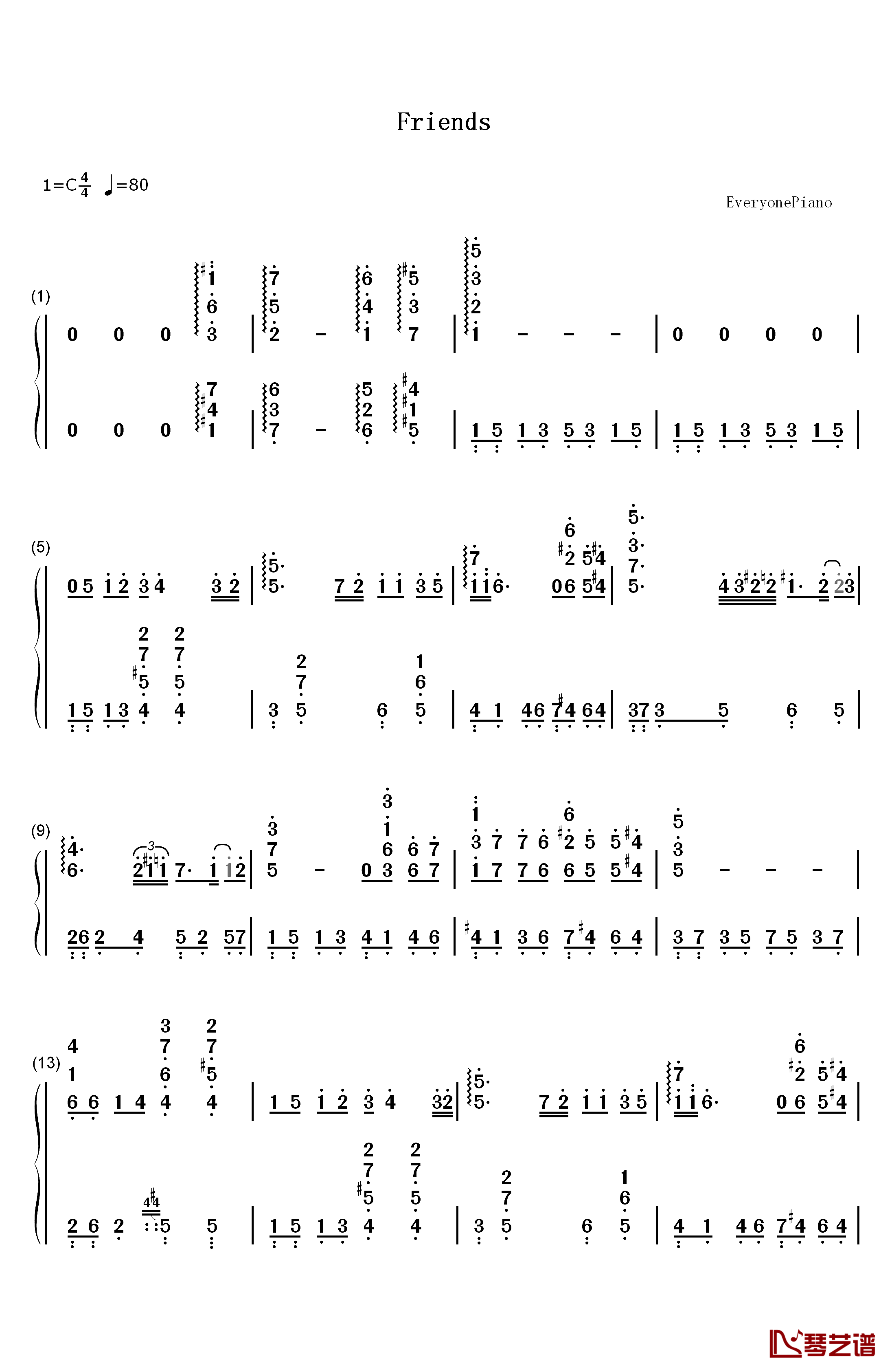 Friends钢琴简谱-数字双手-久石让1