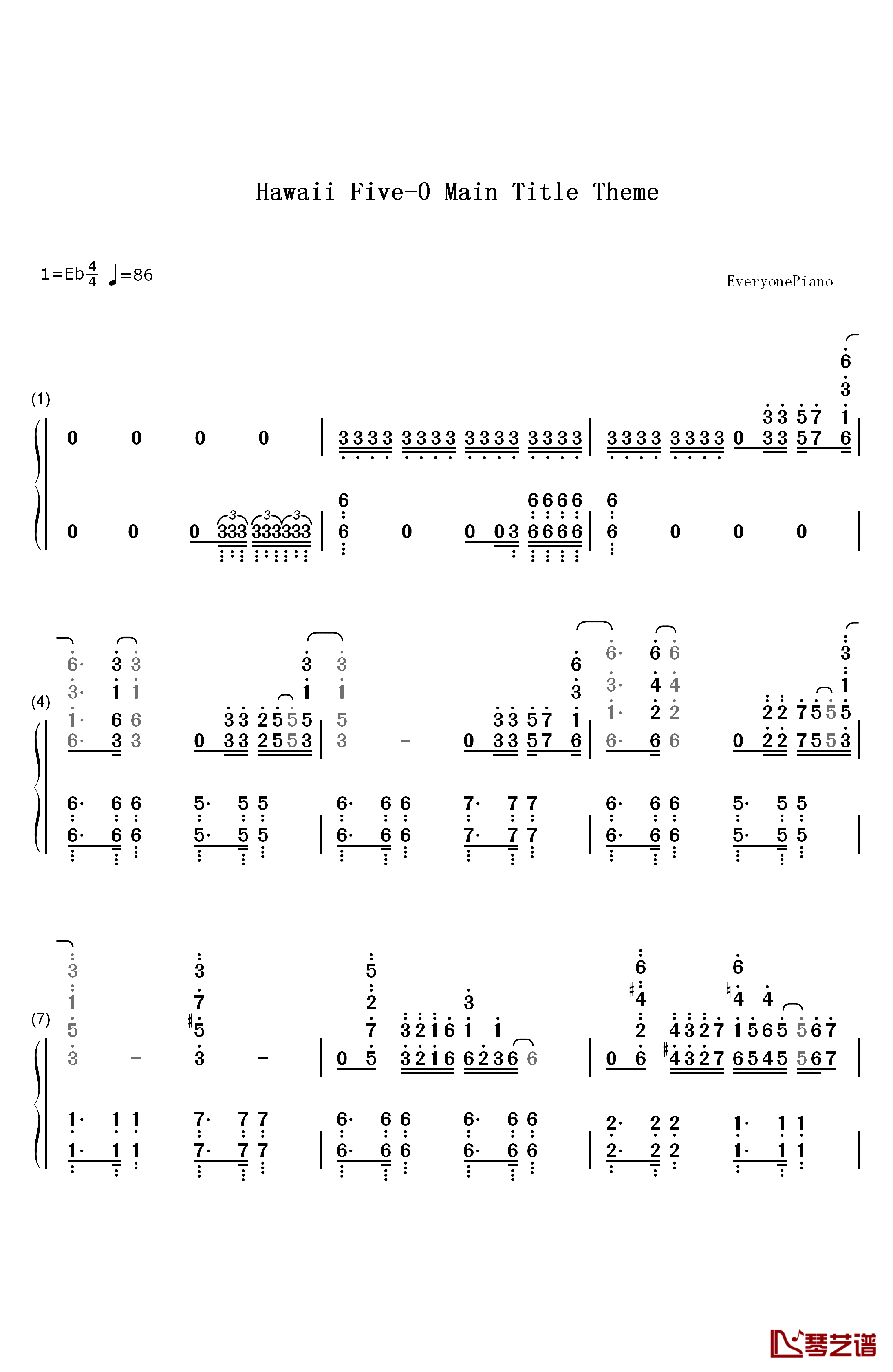 Hawaii Five钢琴简谱-数字双手-Brian Tyler1