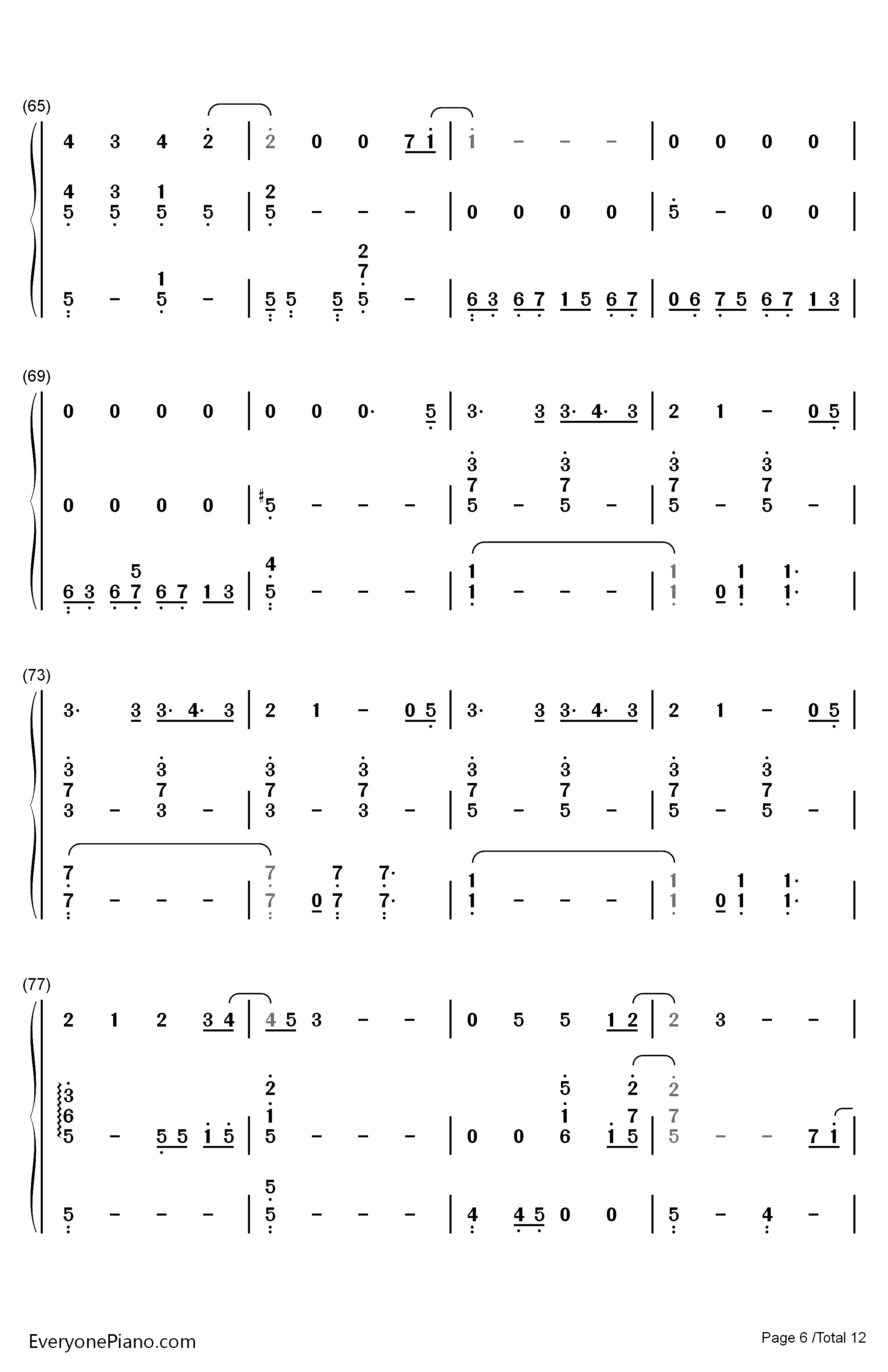 慢慢走钢琴简谱-数字双手-许魏洲6