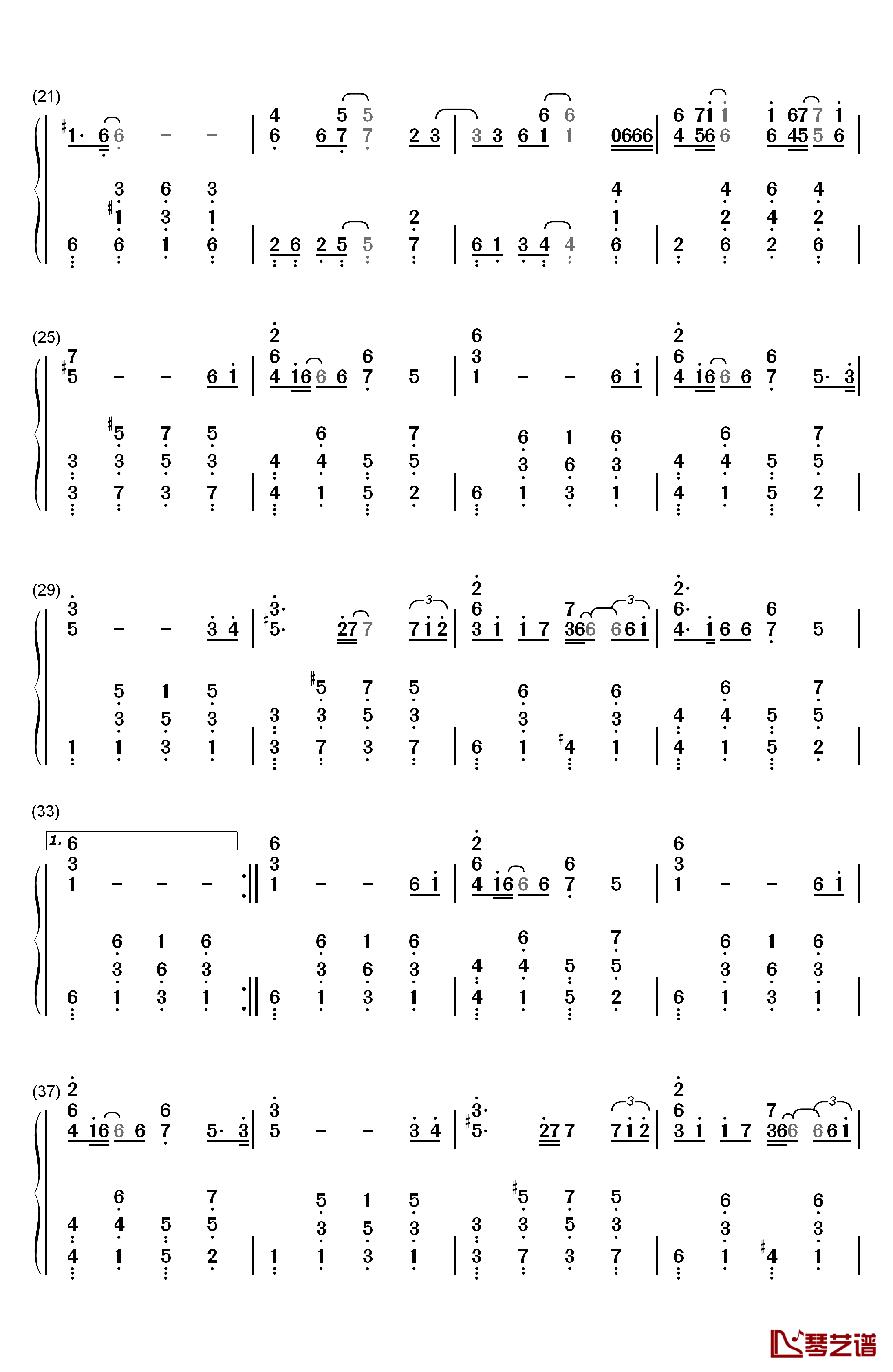 离歌钢琴简谱-数字双手-信乐团2