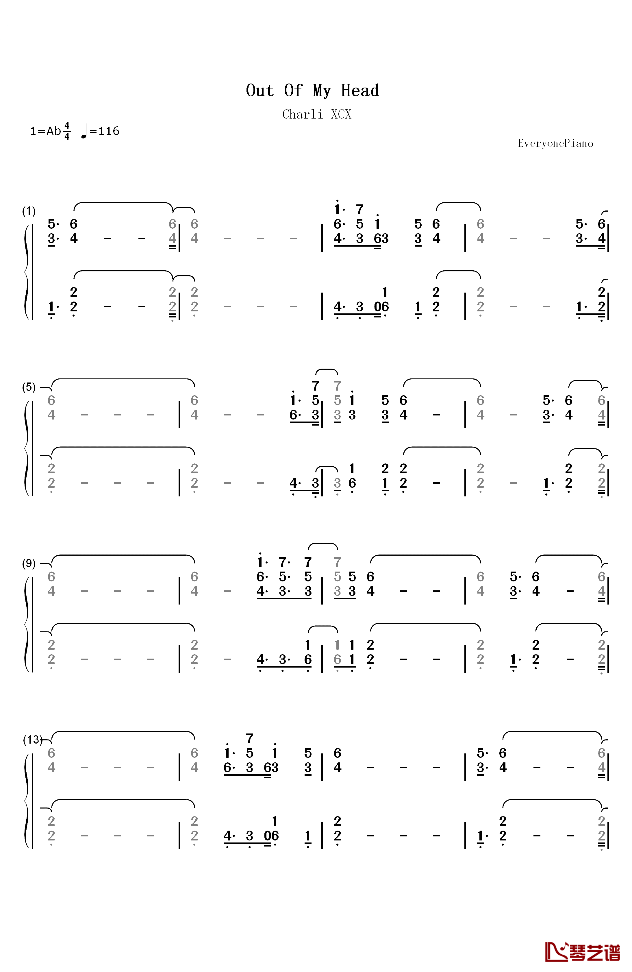 Out Of My Head钢琴简谱-数字双手-Charli XCX1