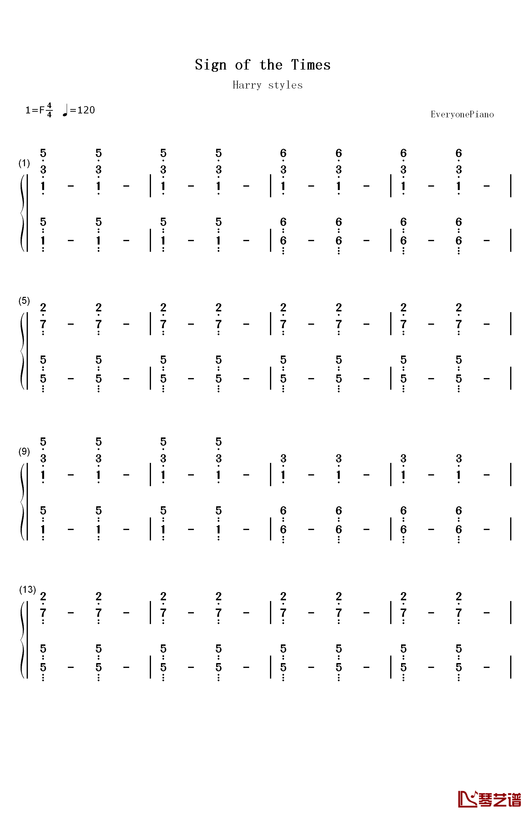 Sign of the Times钢琴简谱-数字双手-Harry Styles1