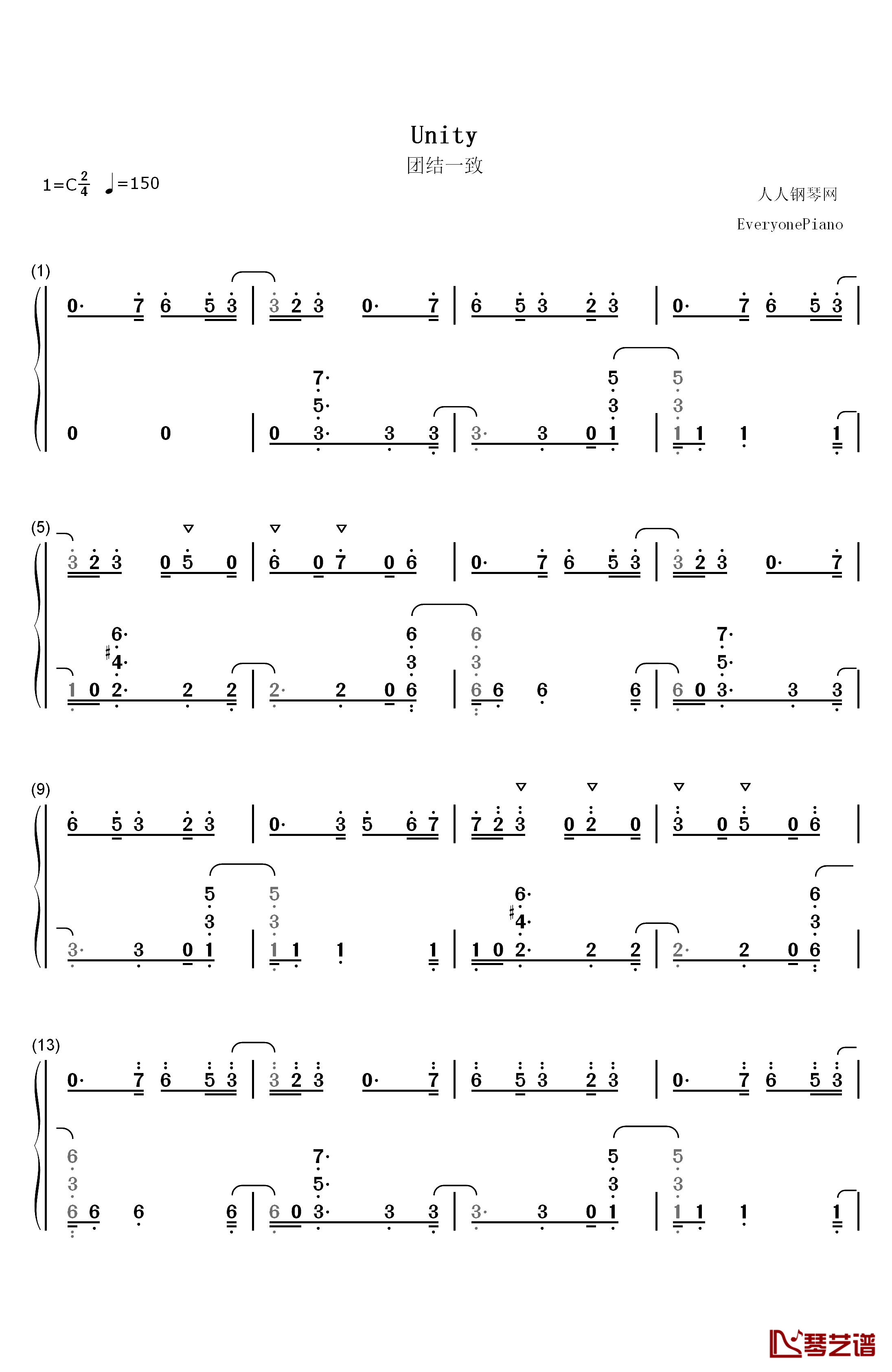 Unity钢琴简谱-数字双手-TheFatRat1