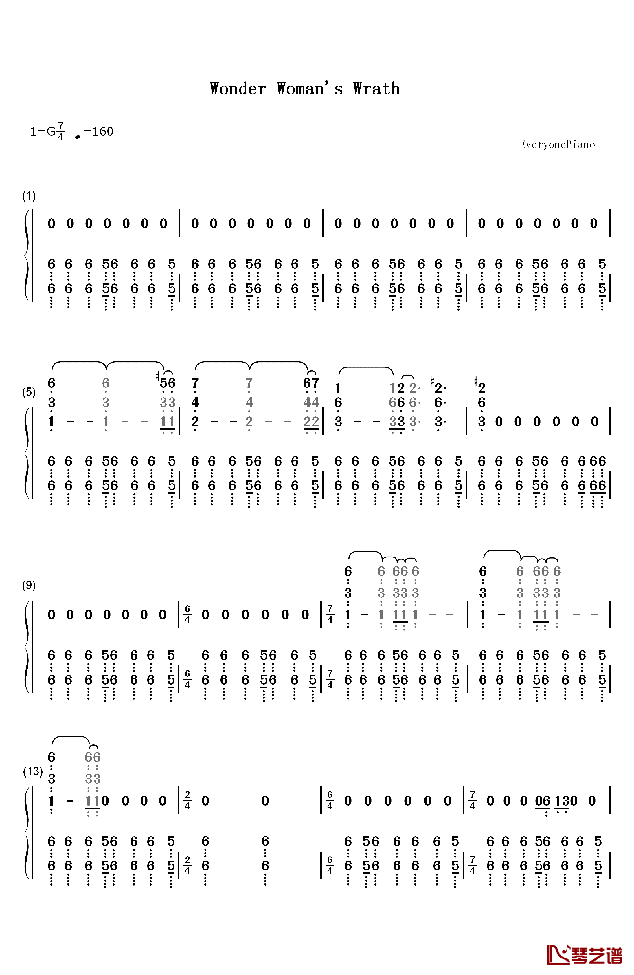 Wonder Woman's Wrath钢琴简谱-数字双手-Rupert Gregson Williams1