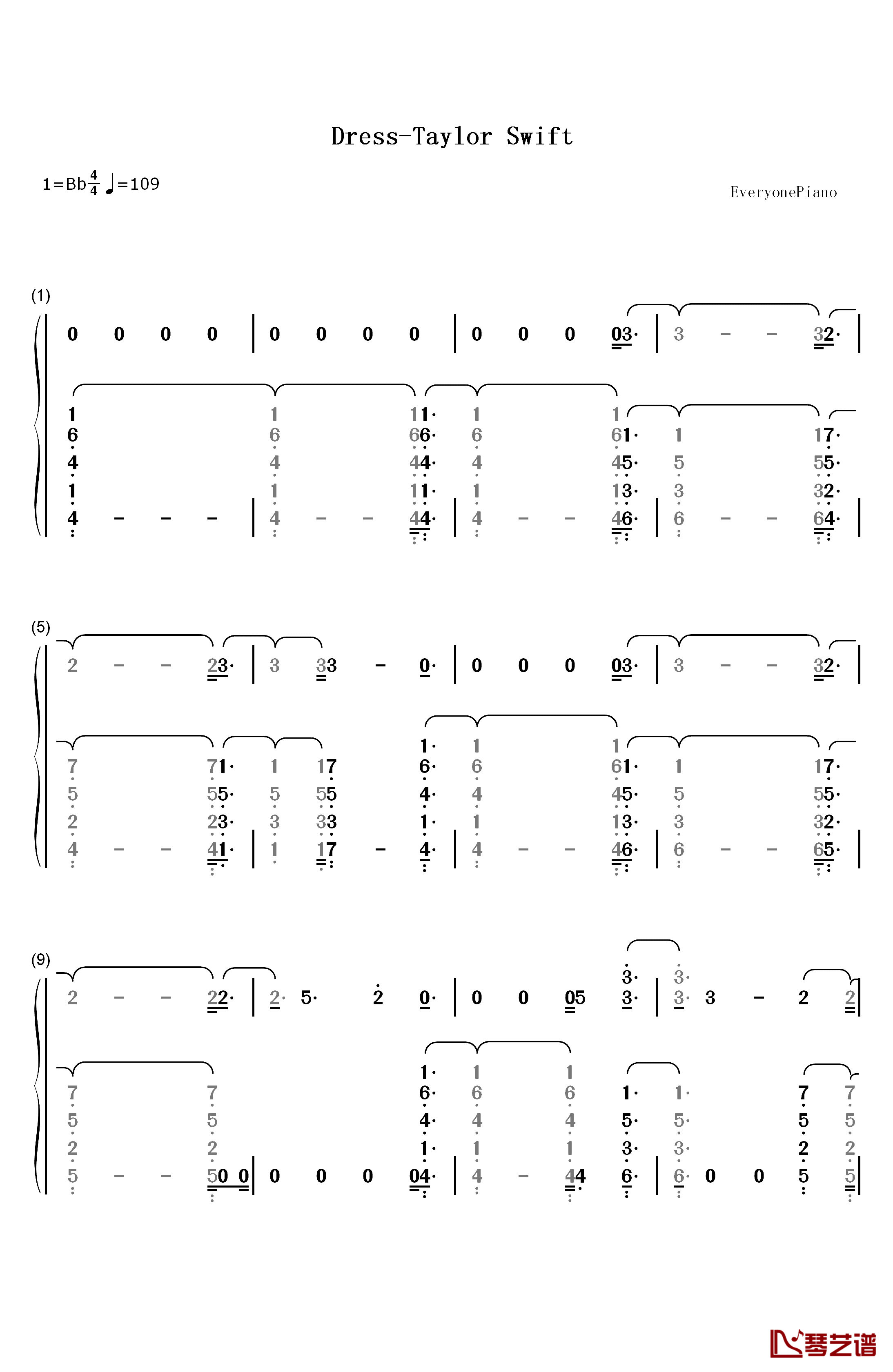 Dress钢琴简谱-数字双手-Taylor Swift1