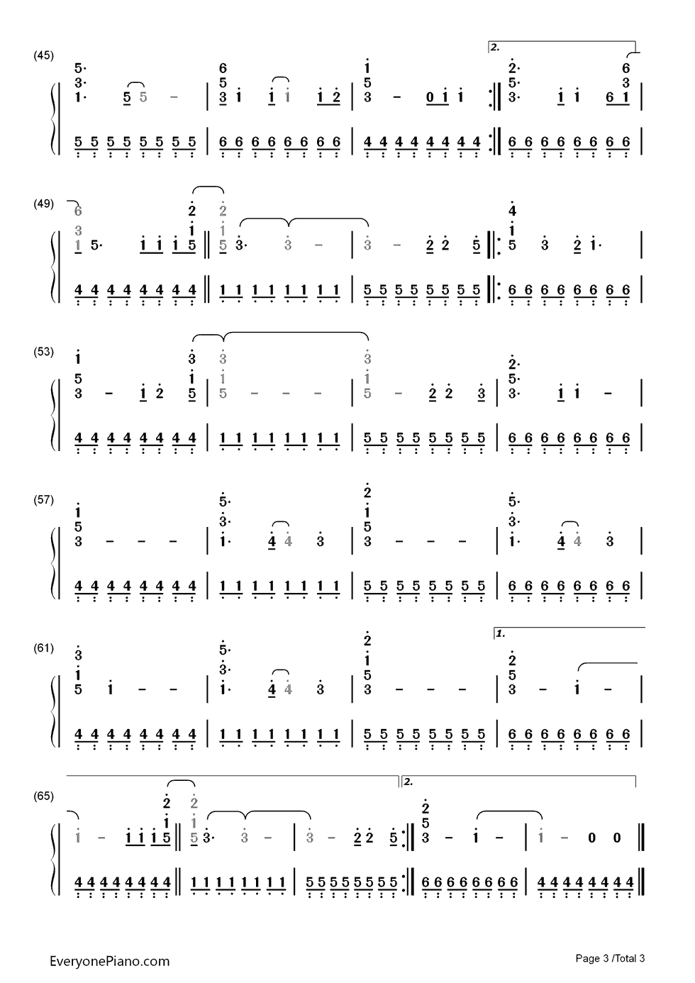 With Or Without You钢琴简谱-数字双手-U23