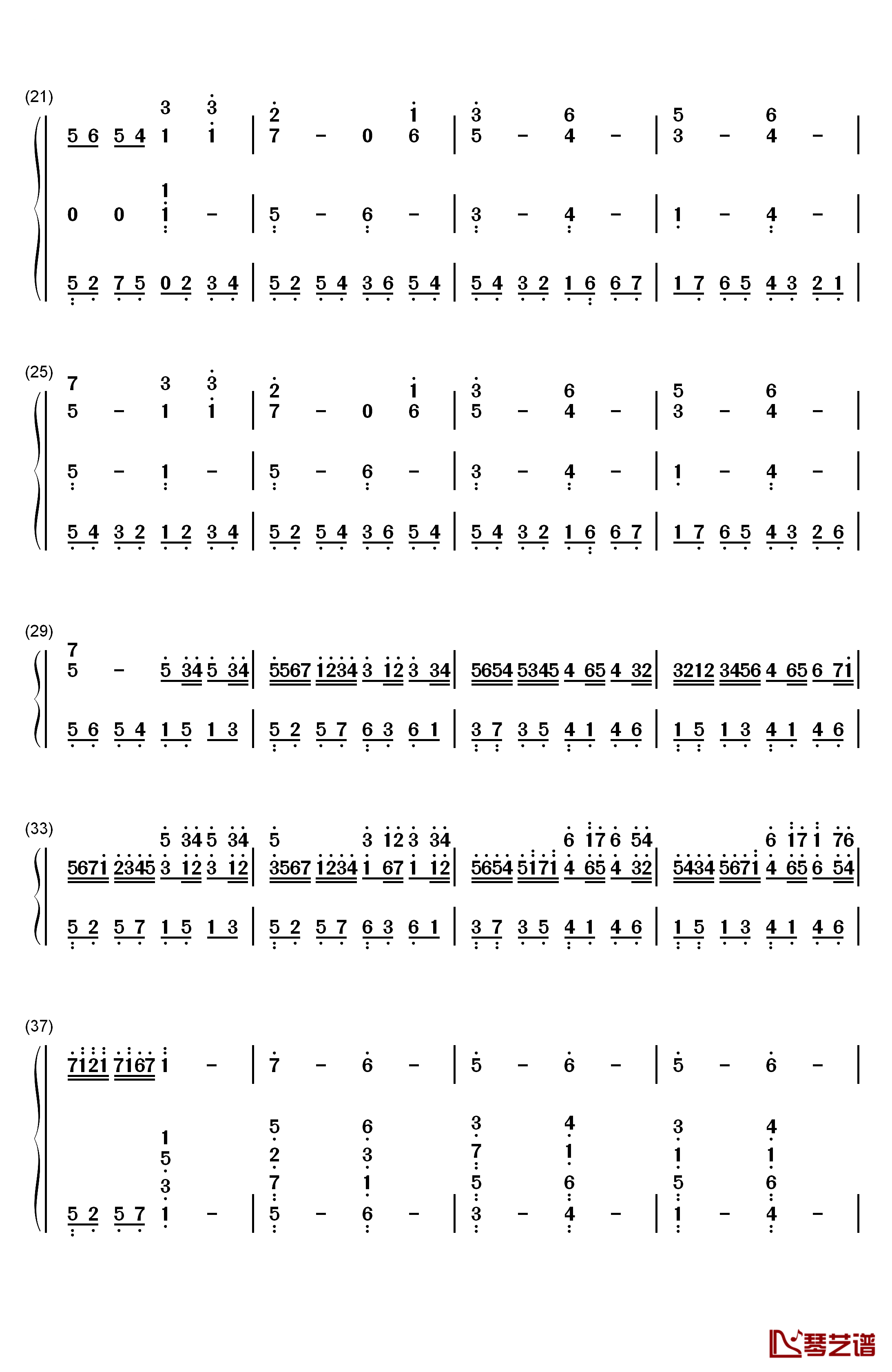 卡农 大爱人间钢琴简谱-数字双手-巴哈贝尔2