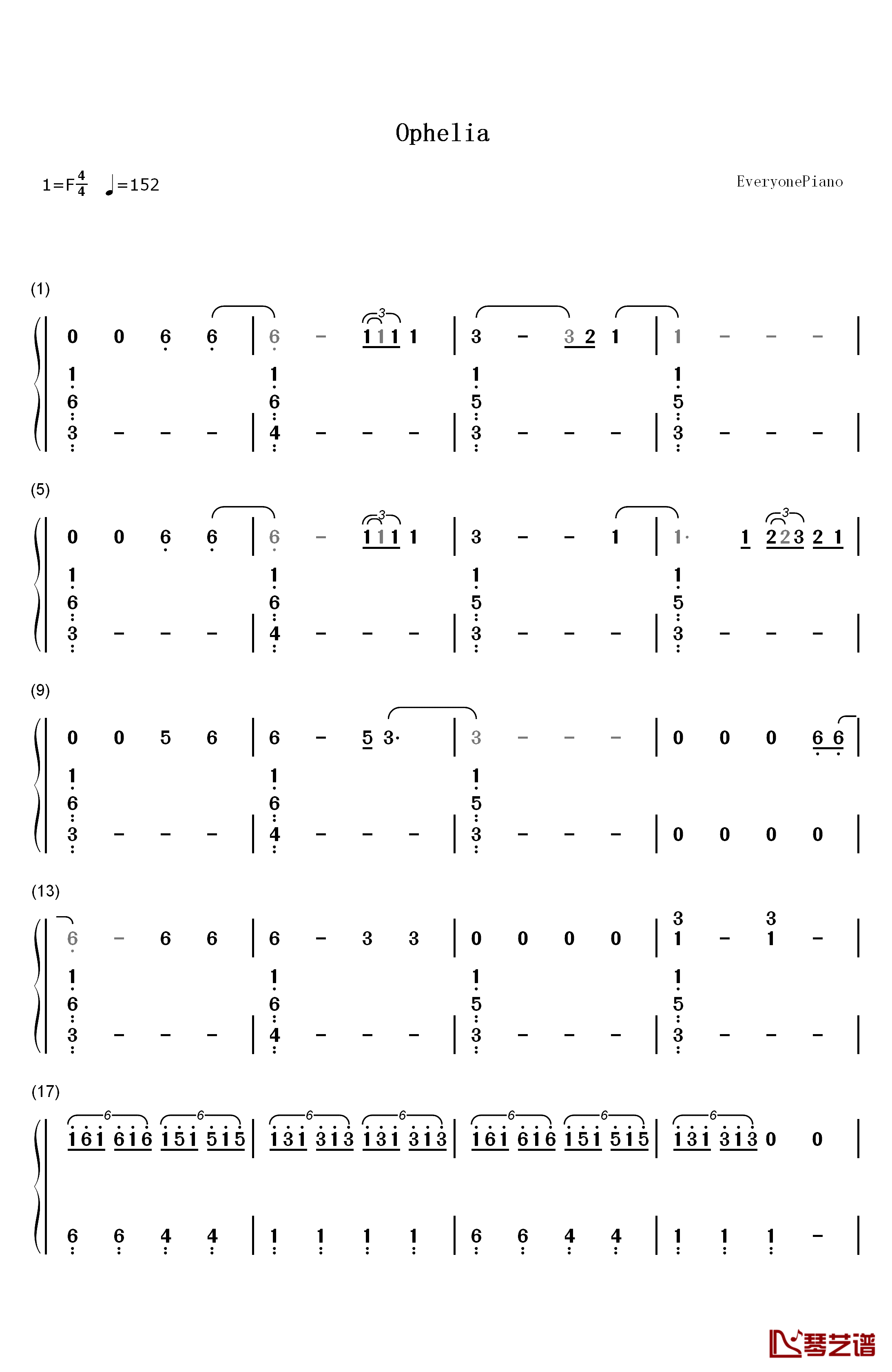 Ophelia钢琴简谱-数字双手-The Lumineers1