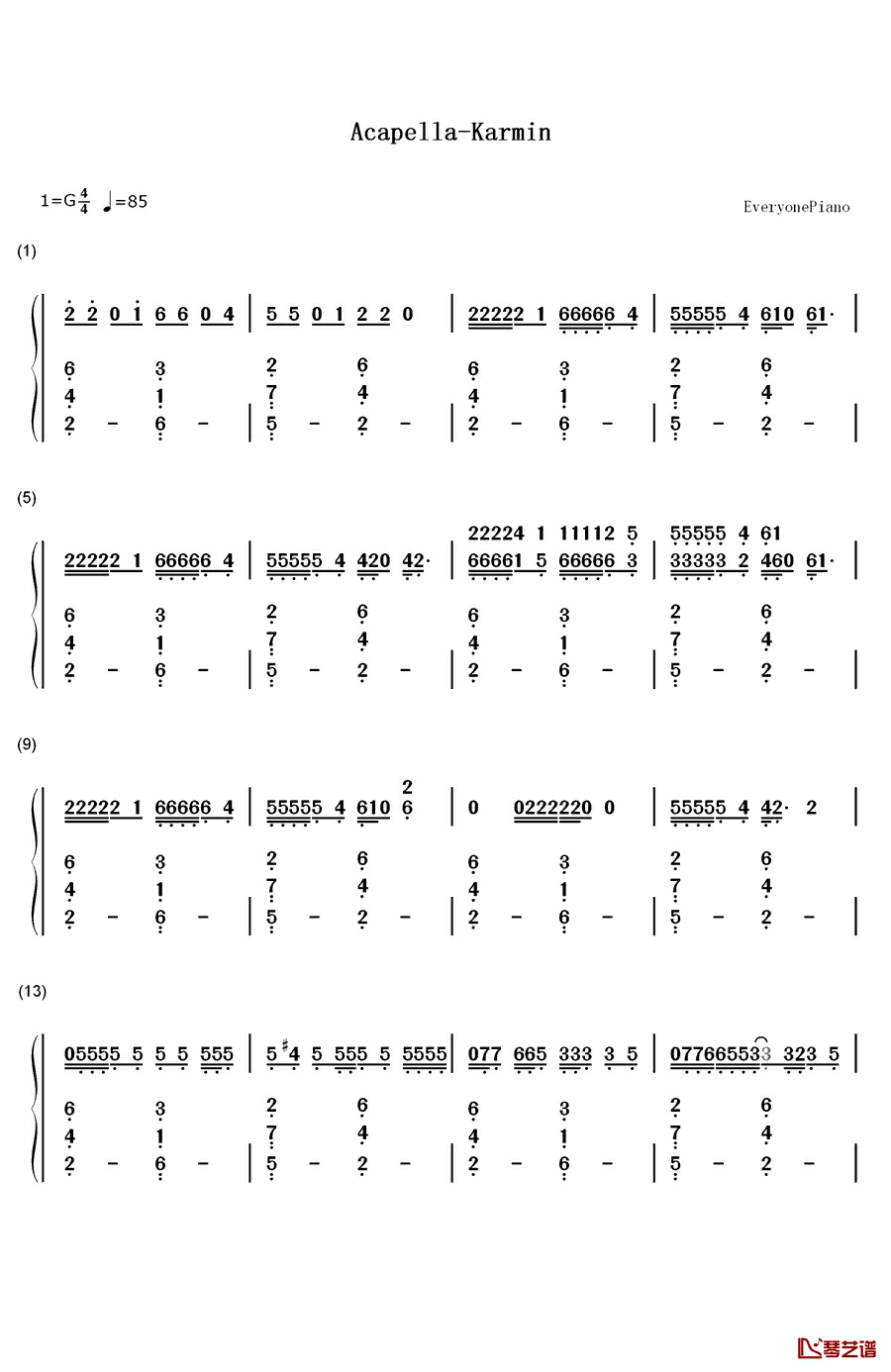 Acapella钢琴简谱-数字双手-Karmin1