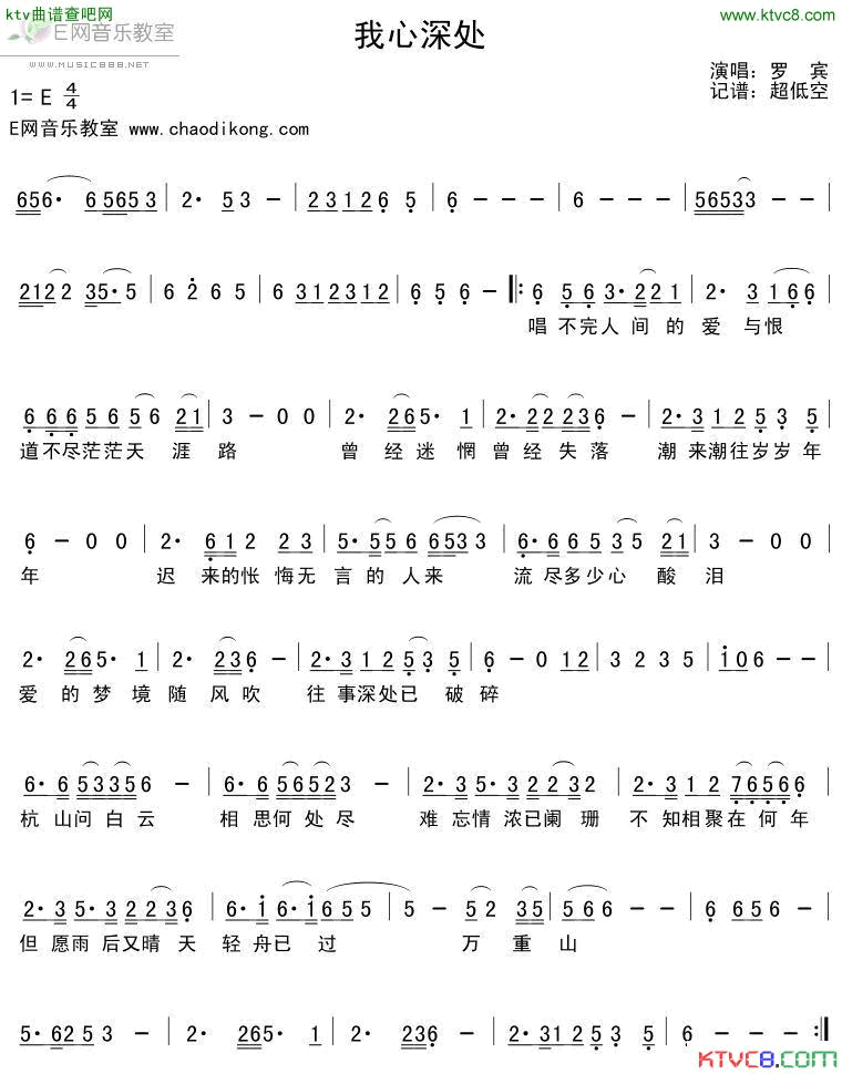 我心深处简谱-罗宾演唱1