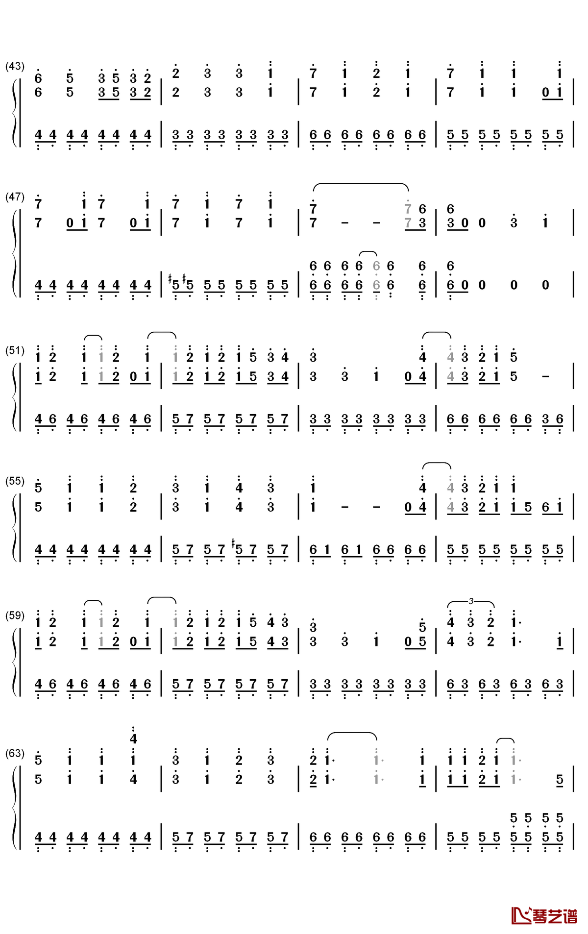 ダダダダ天使钢琴简谱-数字双手-ナナヲアカリ3