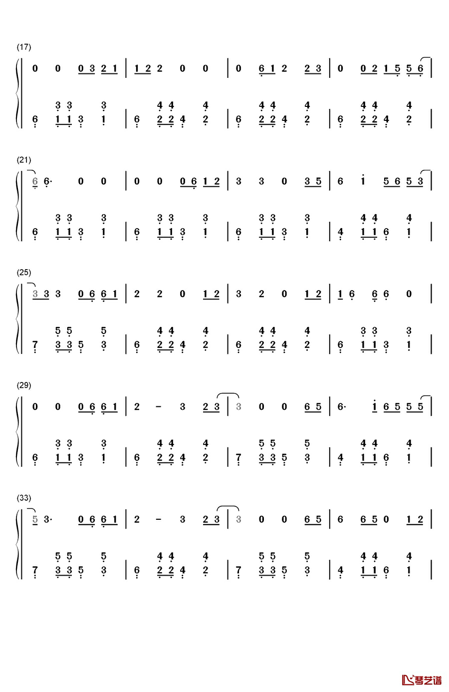 那一夜钢琴简谱-数字双手-谢军2