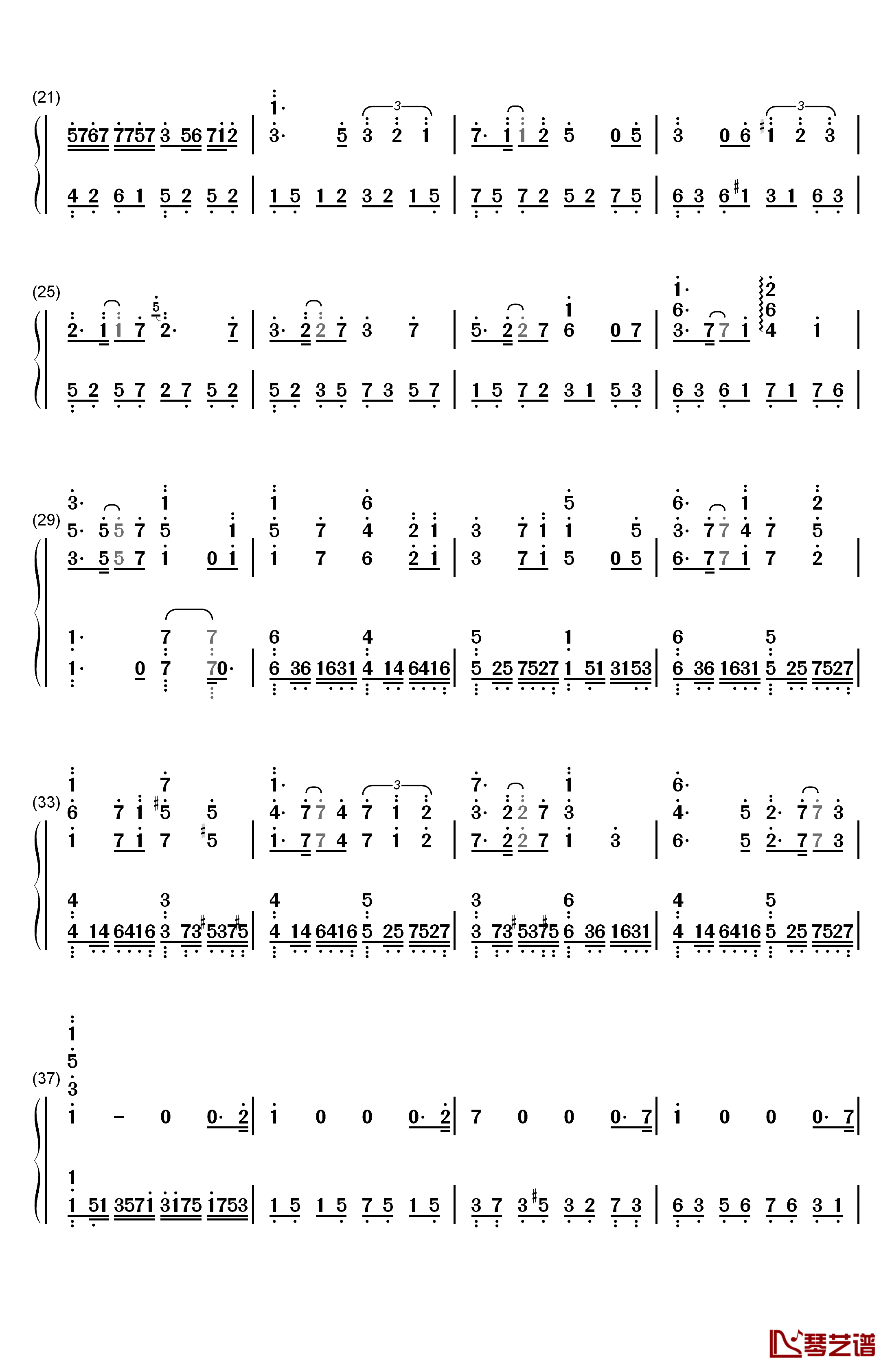 半夜热醒钢琴简谱-数字双手-初学者2