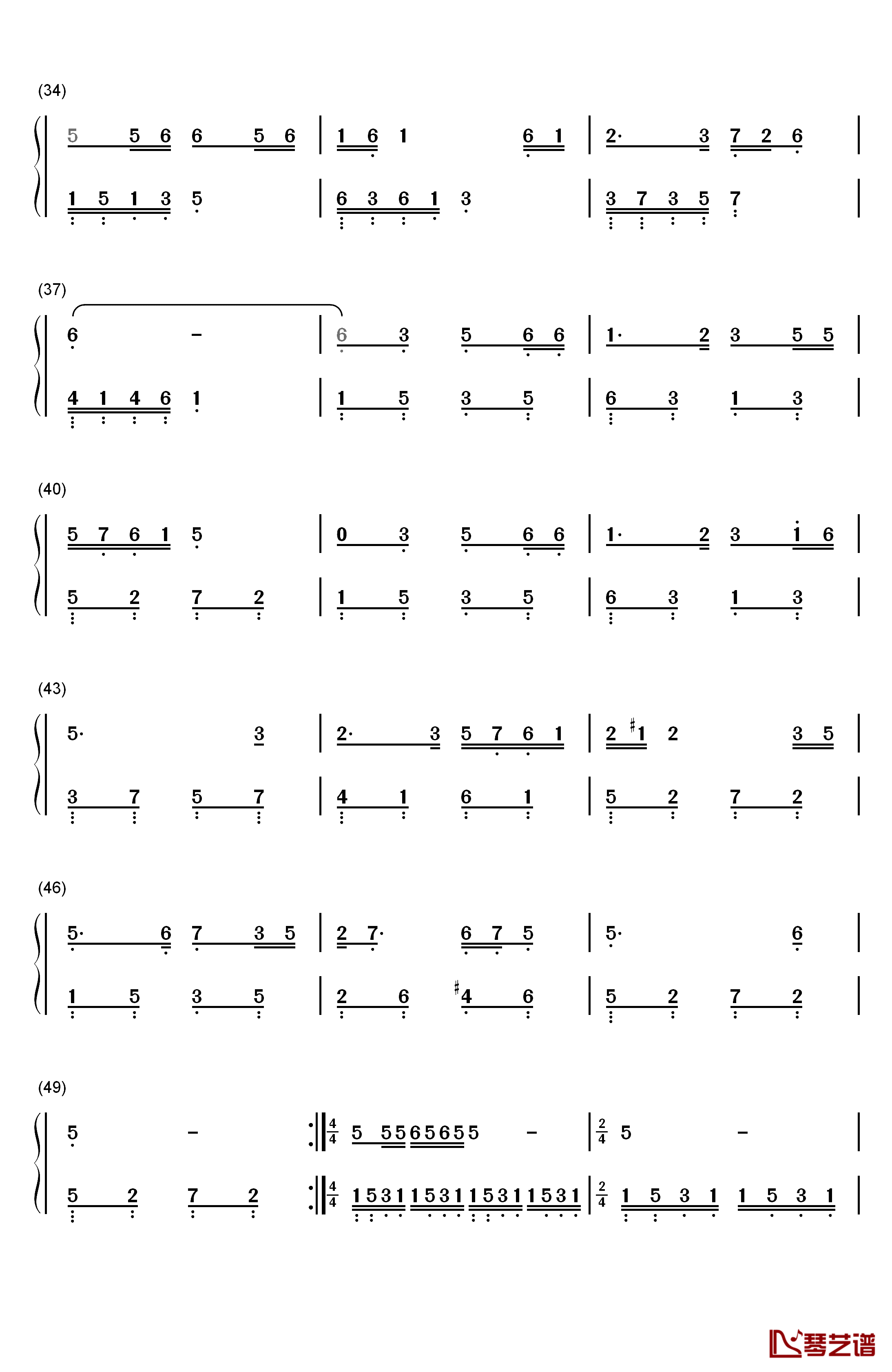 春天的故事钢琴简谱-数字双手-董文华3