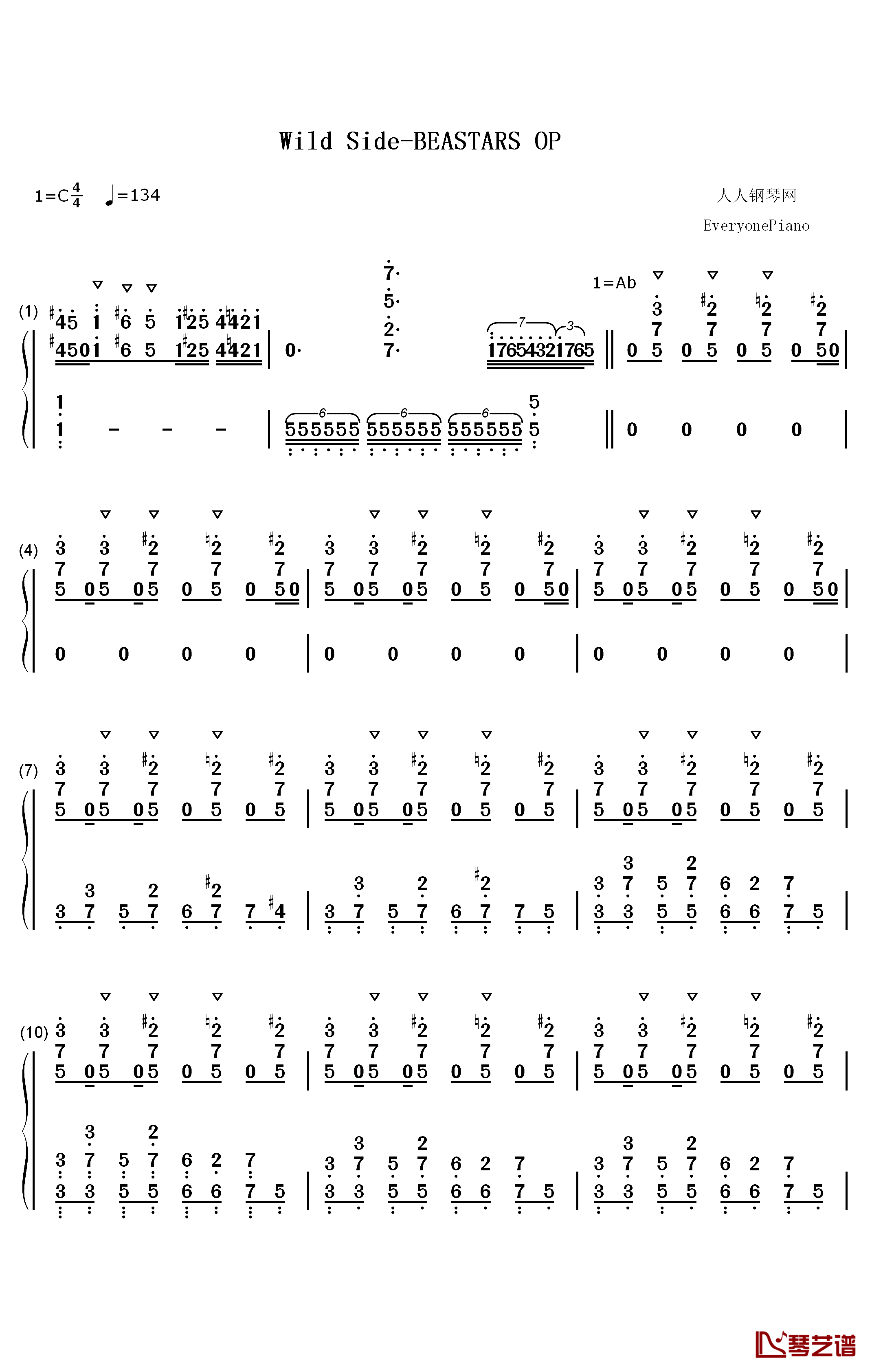 Wild Side钢琴简谱-数字双手-ALI1