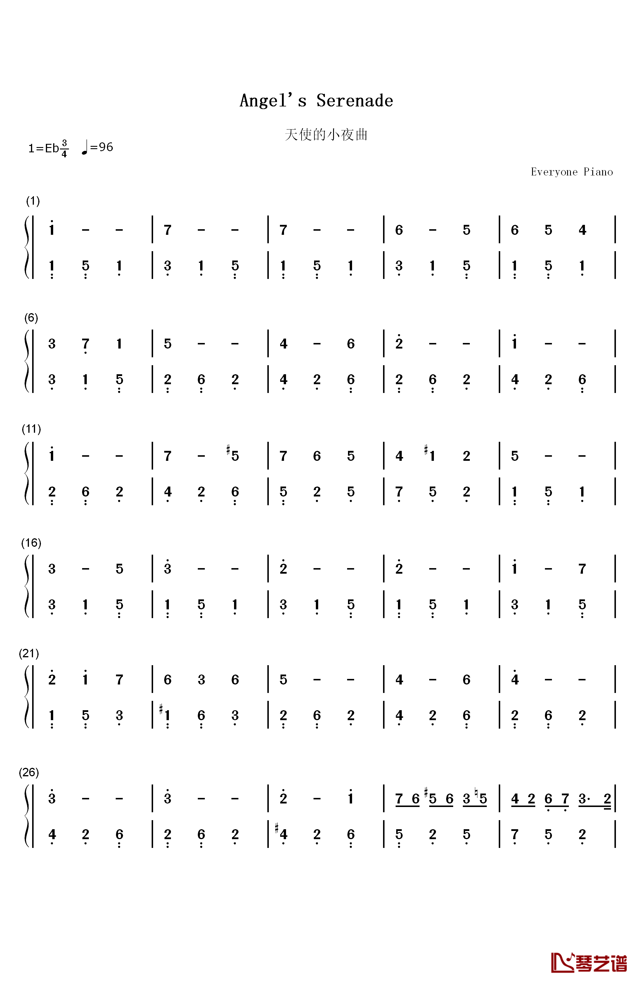 天使的小夜曲钢琴简谱-数字双手-布拉加1