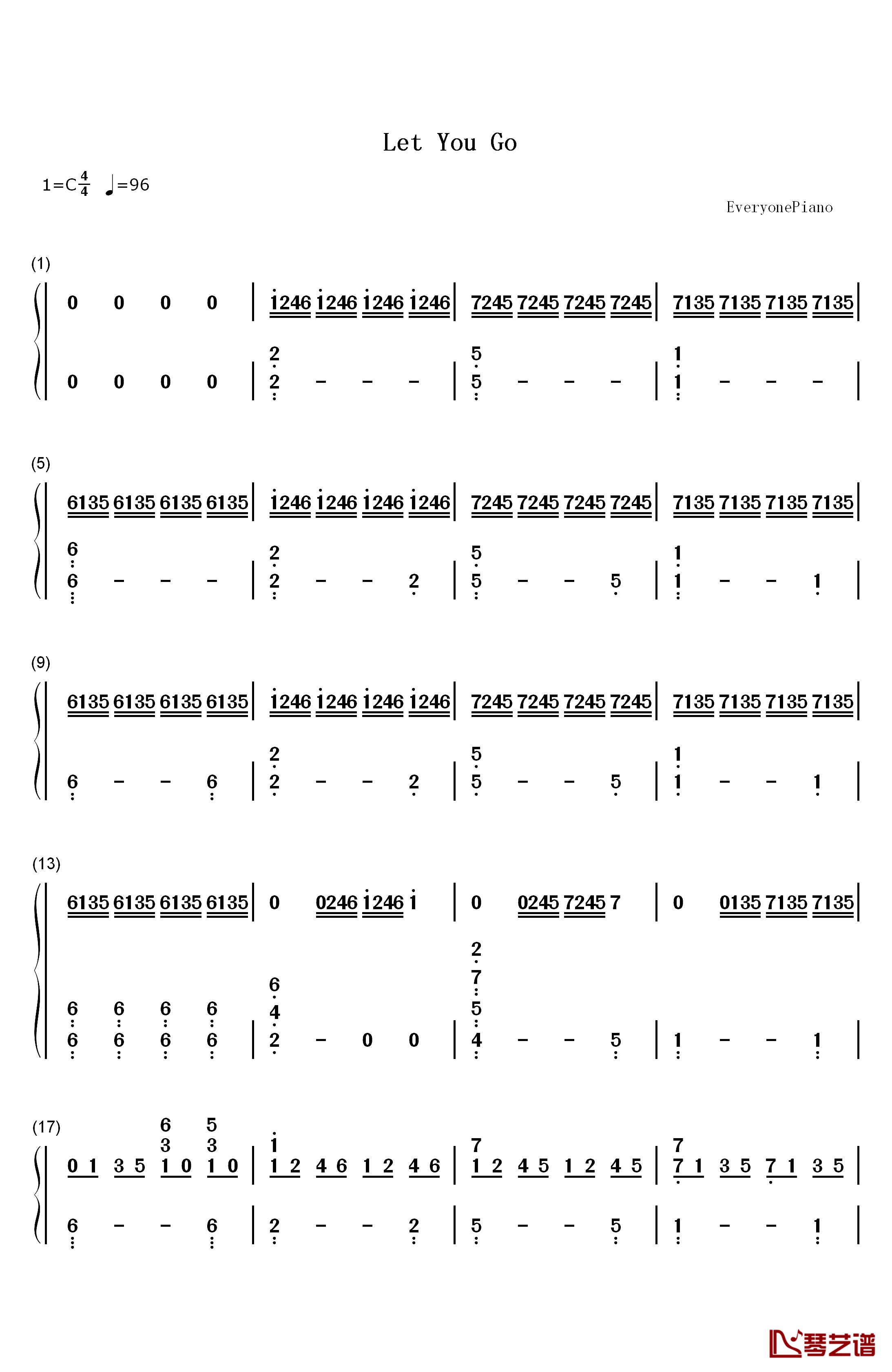 Let You Go钢琴简谱-数字双手-牛奶咖啡1