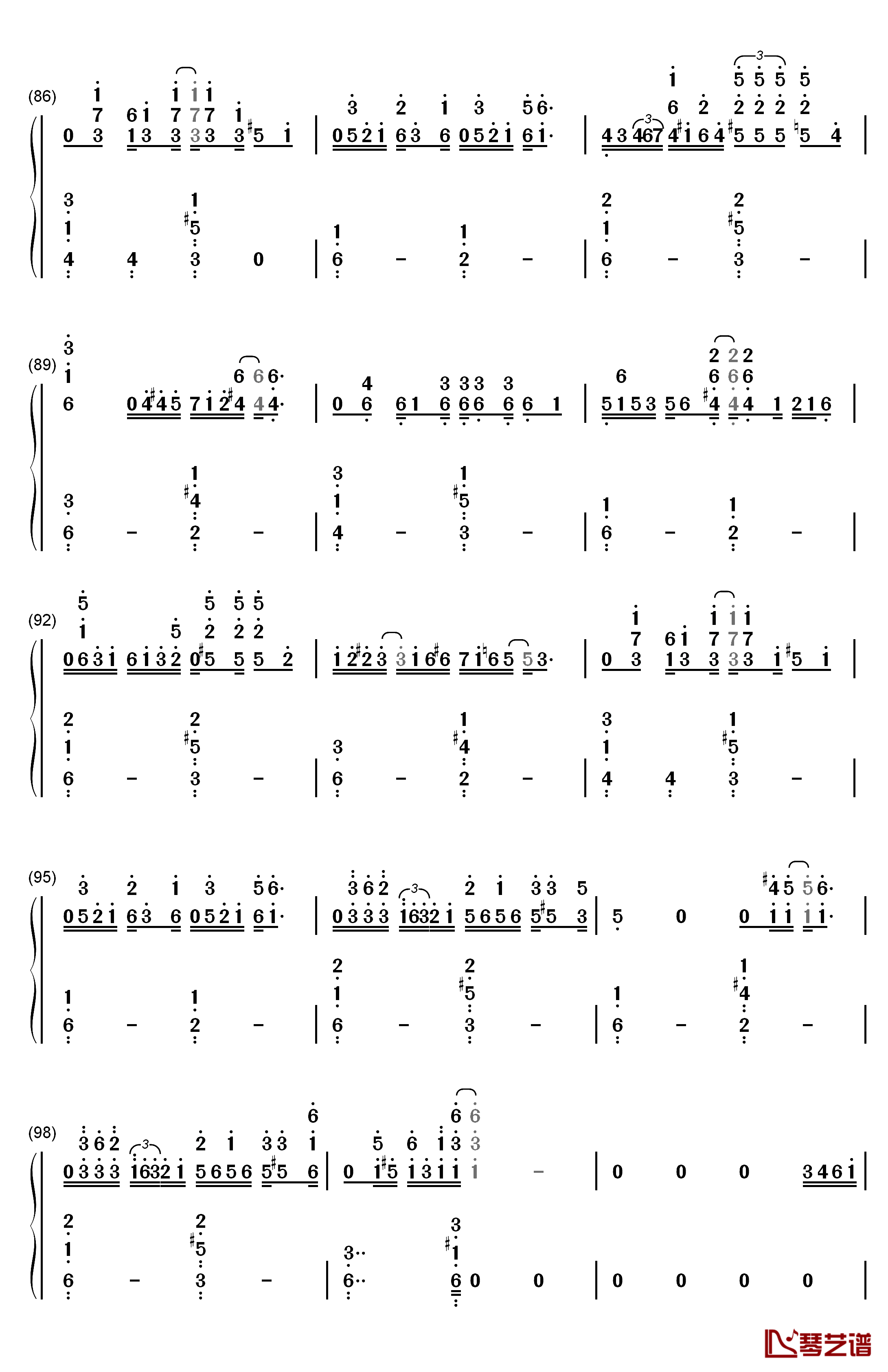 点星钢琴简谱-数字双手-MT19907