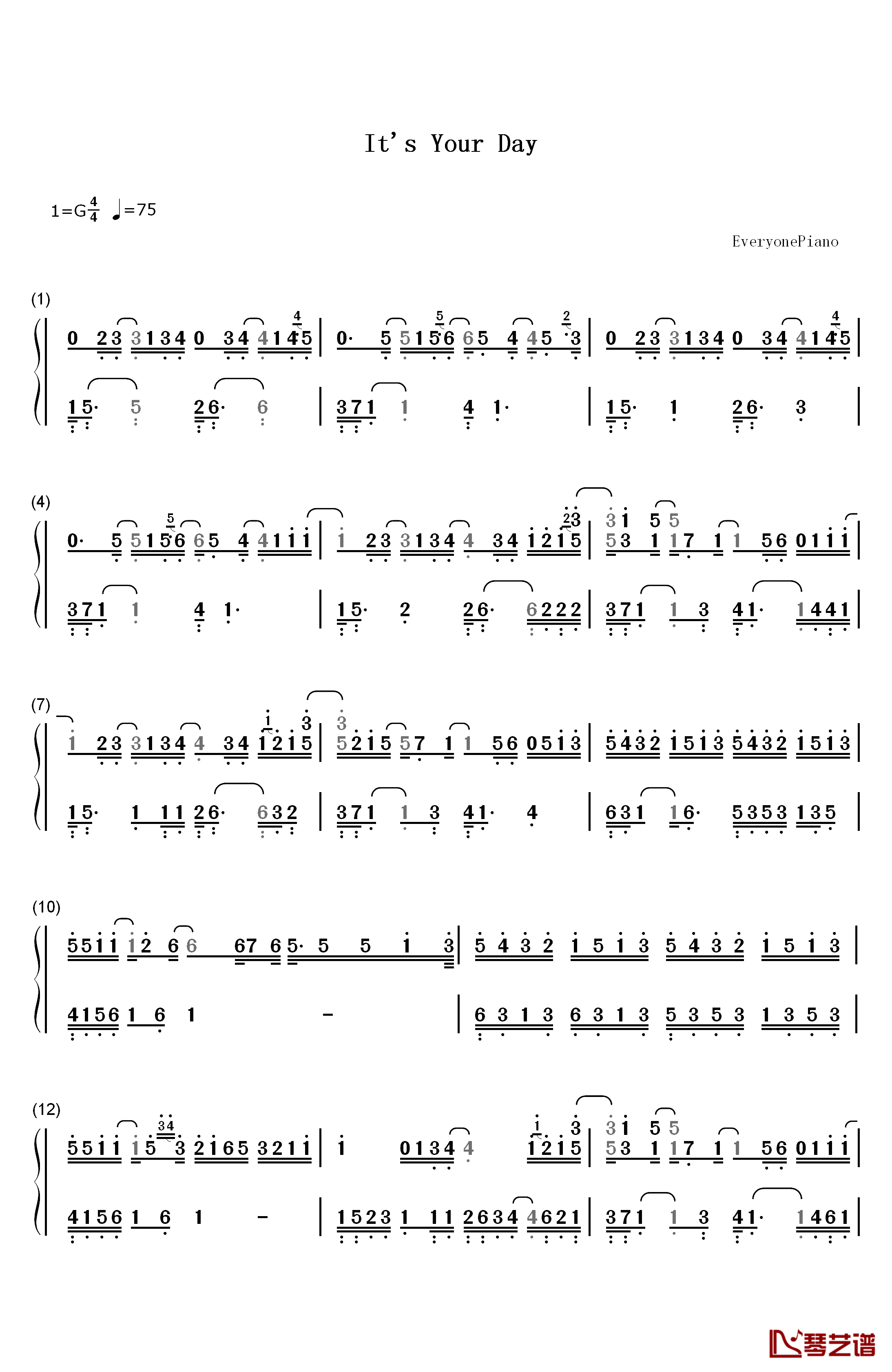 Its Your Day钢琴简谱-数字双手-Yiruma1