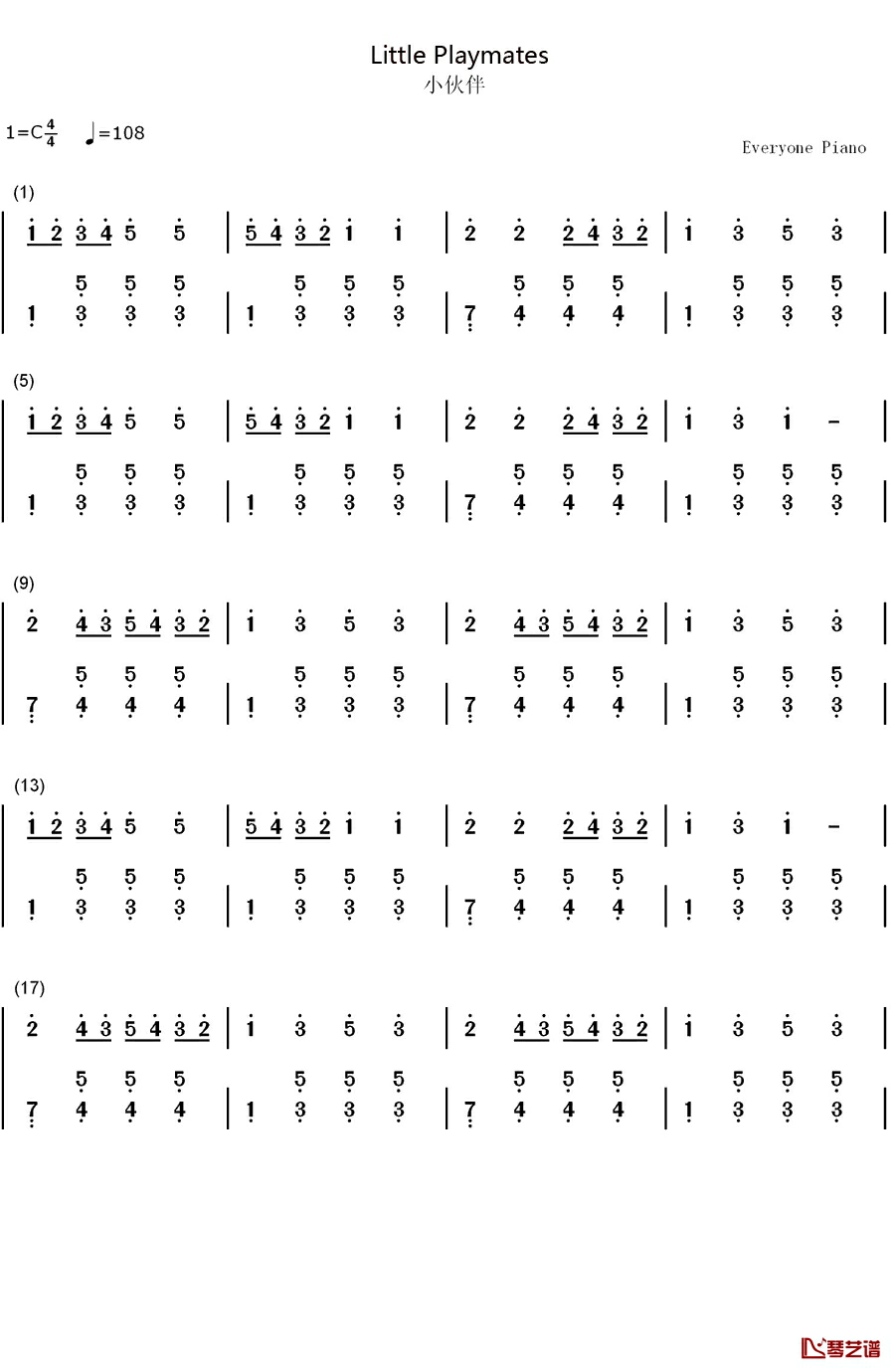 小伙伴钢琴简谱-数字双手-F.X.齐瓦塔尔1