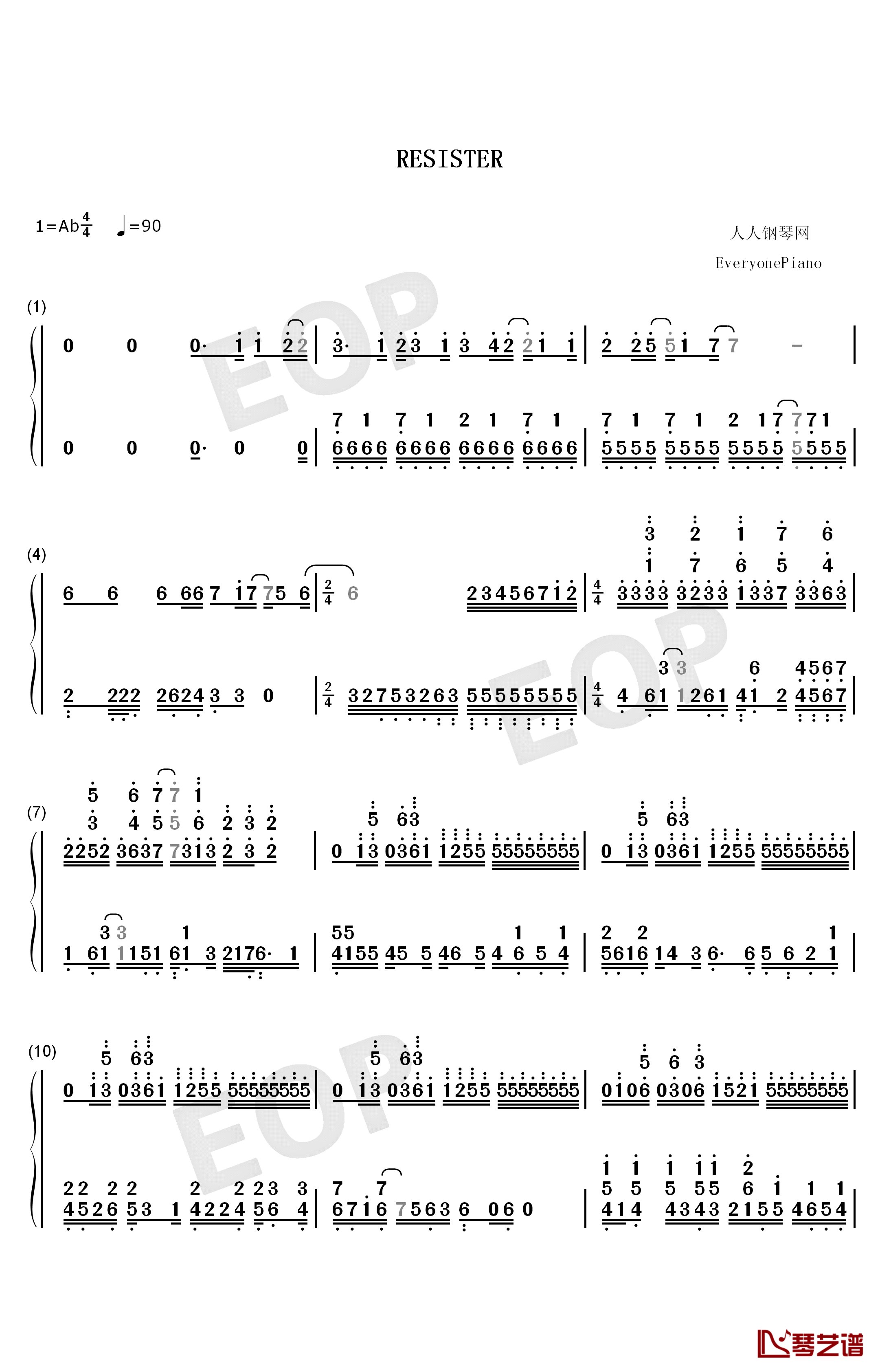 Resister钢琴简谱-数字双手-ASCA1