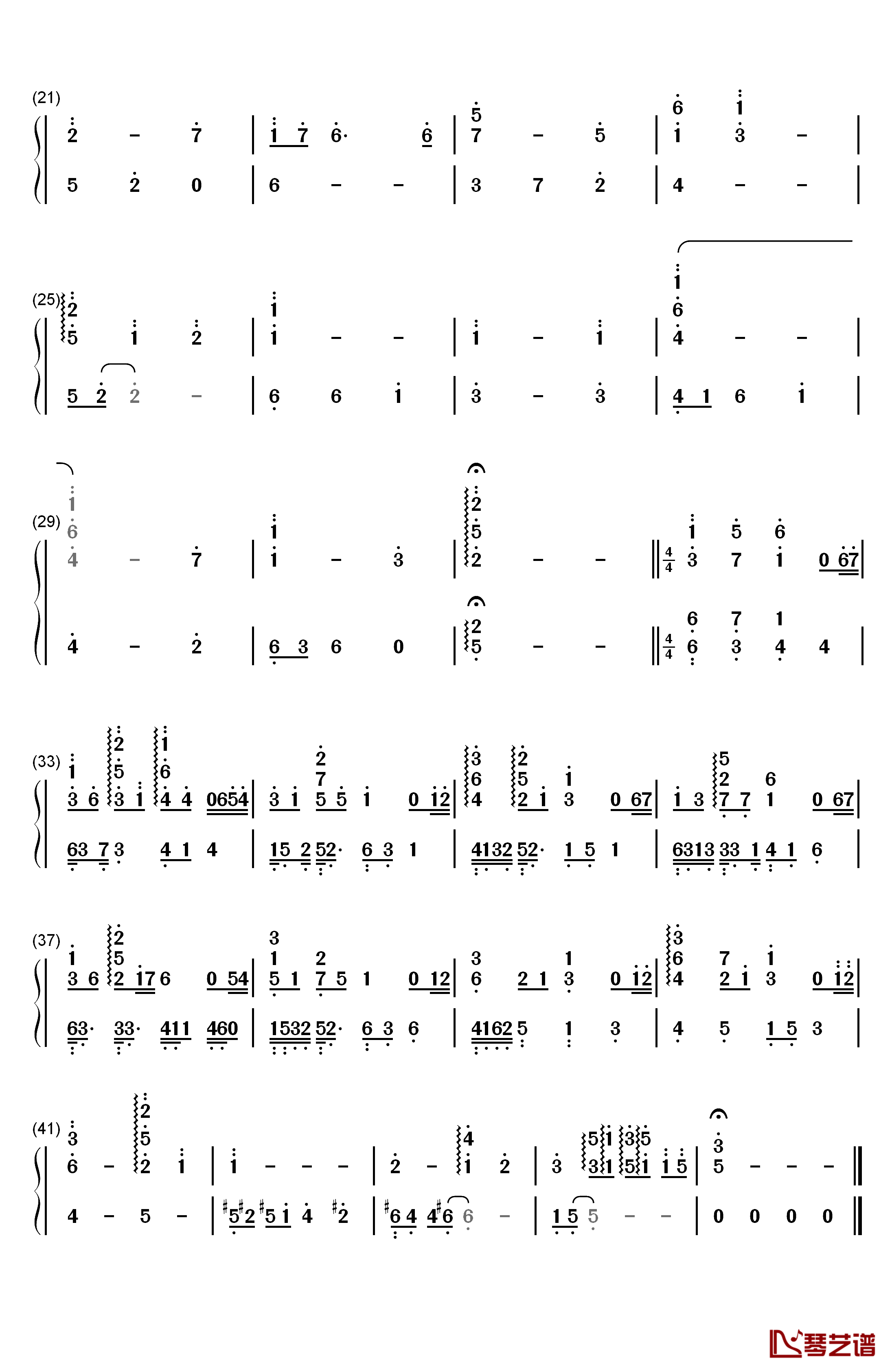 END THEME钢琴简谱-数字双手-天门2