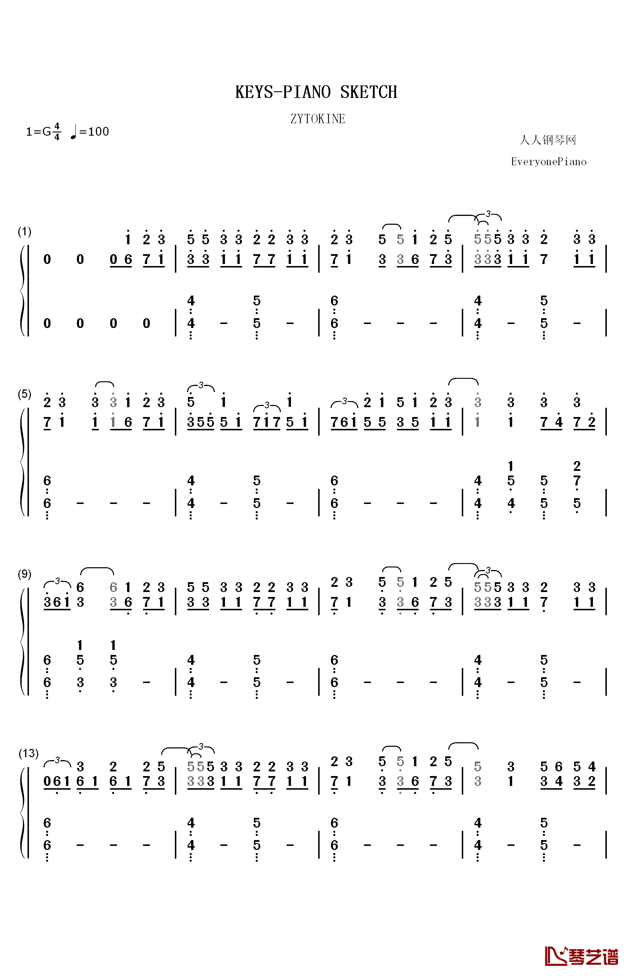 KEYS钢琴简谱-数字双手-ZYTOKINE1