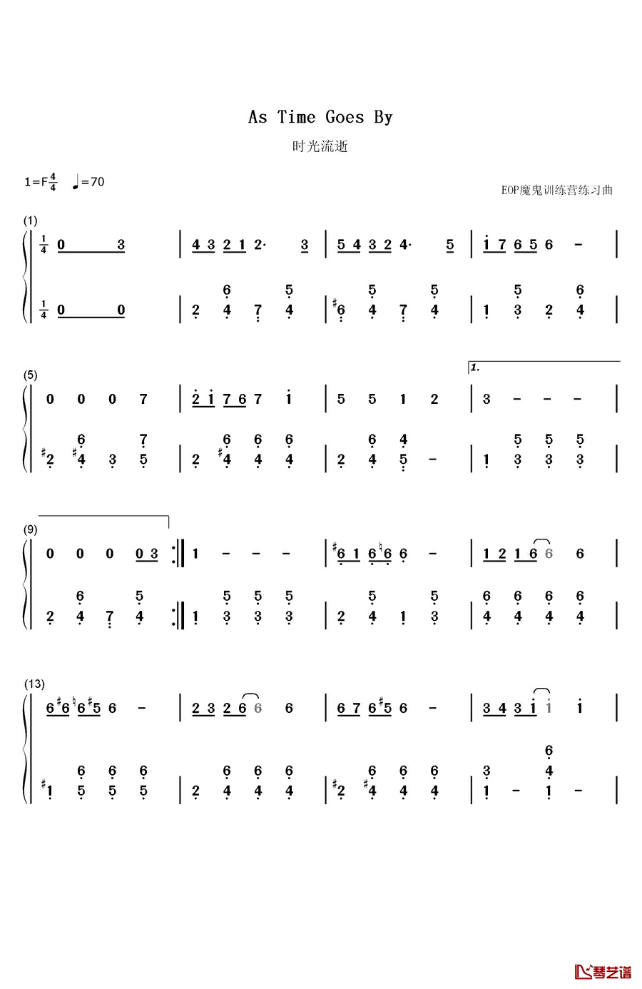 随时光流逝钢琴简谱-数字双手-Herman Hupfeld1