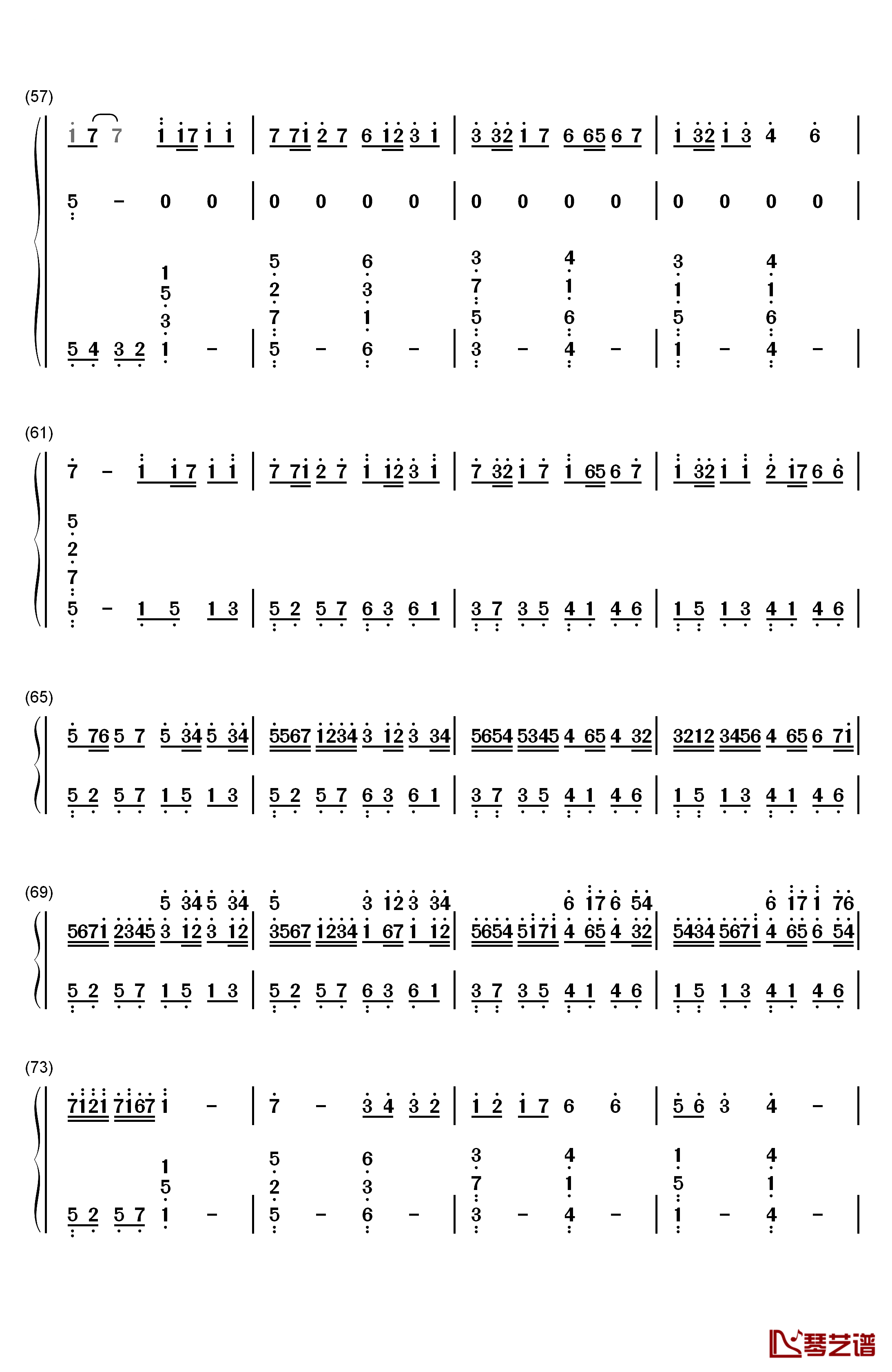 卡农 大爱人间钢琴简谱-数字双手-巴哈贝尔4